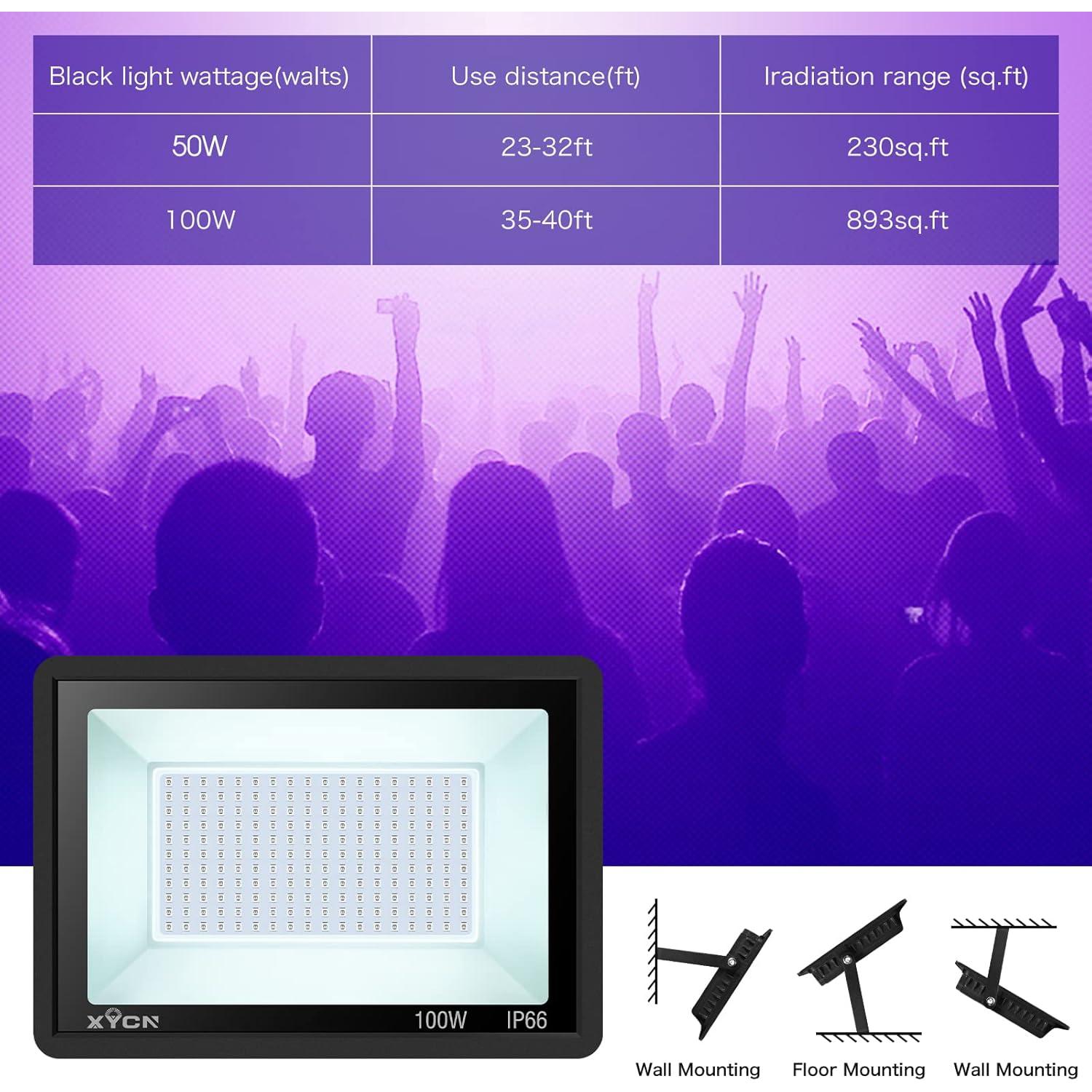 Paquete de 2 luces LED negras 100W IP66 XYCN para fiestas
