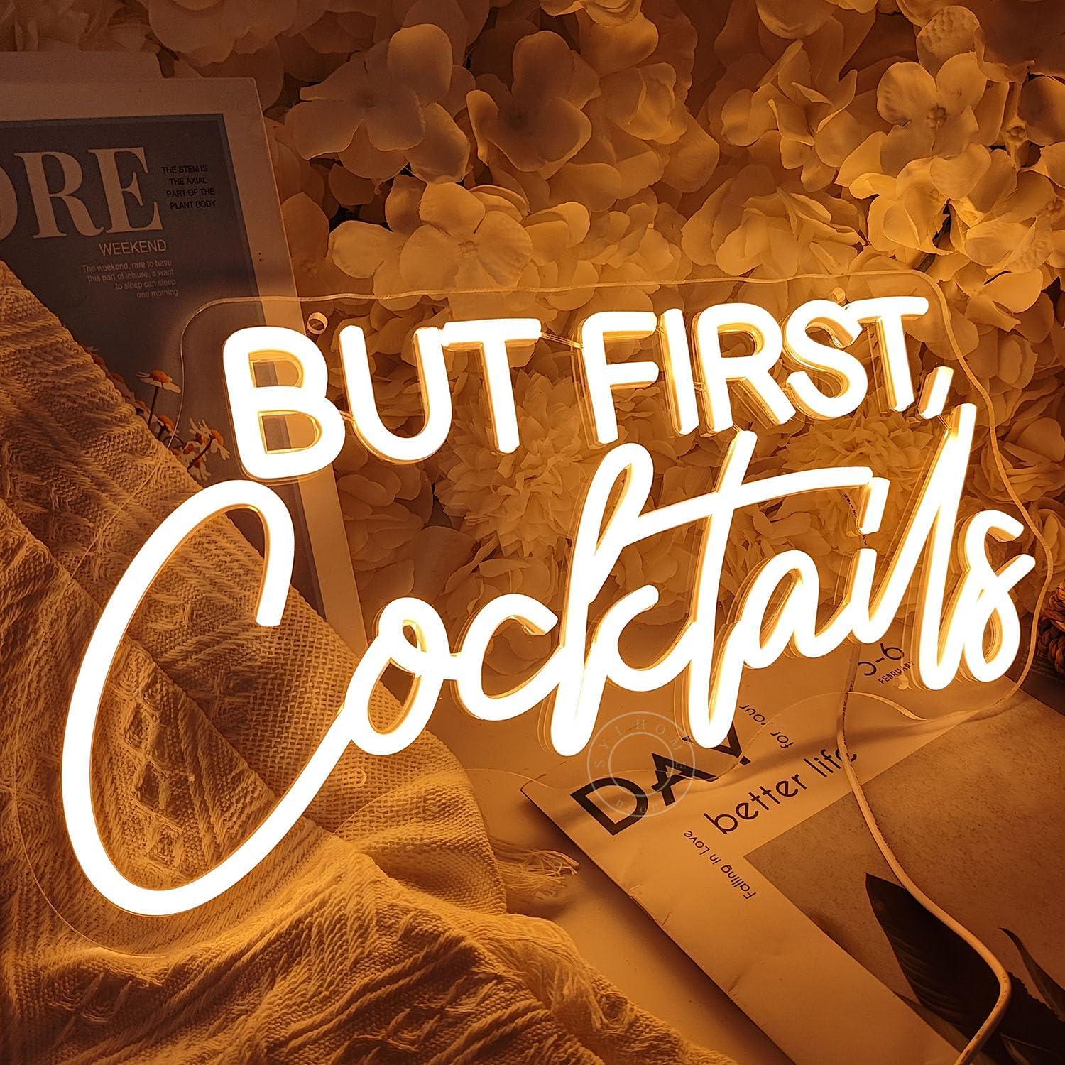 Señal de Luz de Neón LED SYLHOME Pero Primero Cócteles 40x20cm