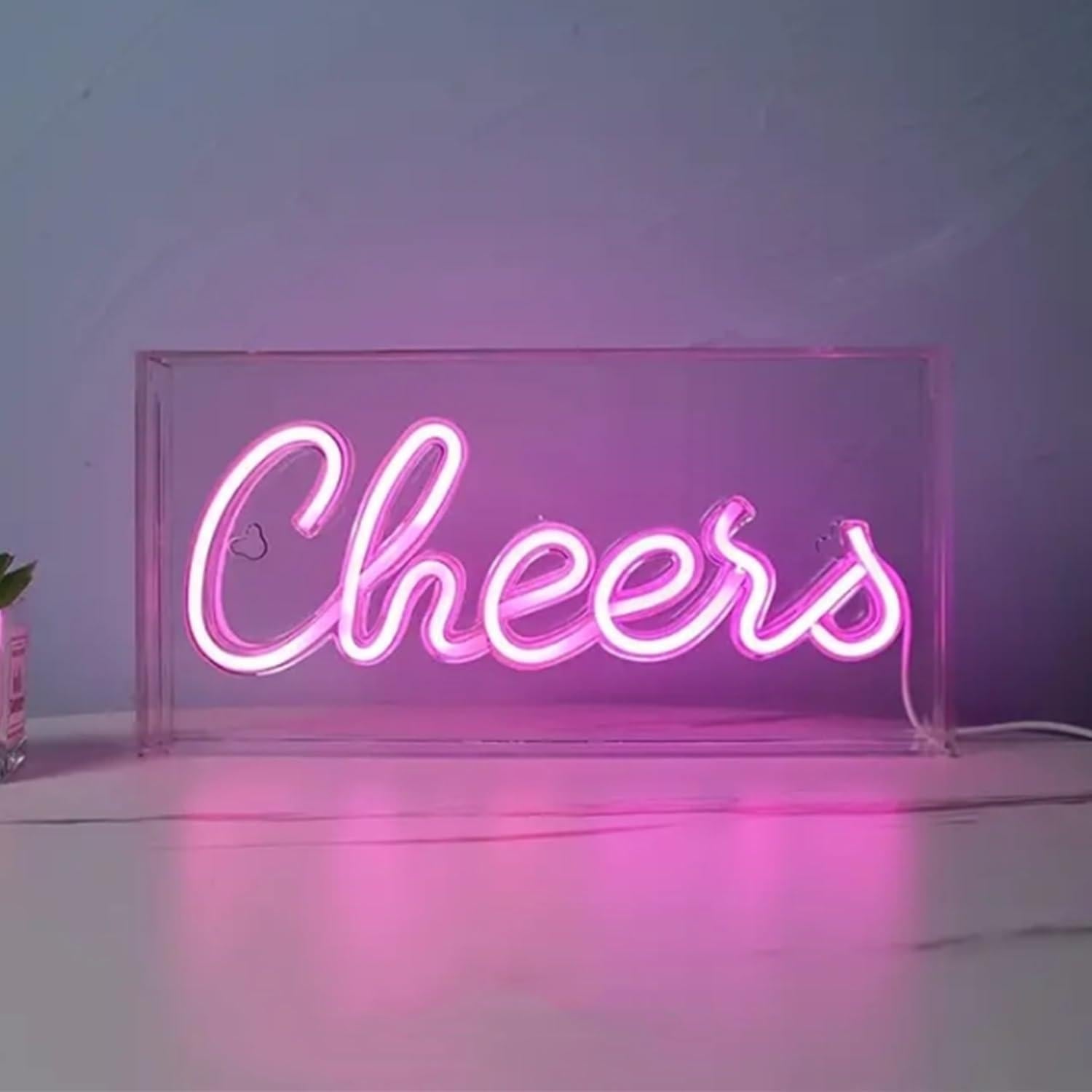 Letrero de Neón LED Cheers Rosa 30x15cm para Decoración