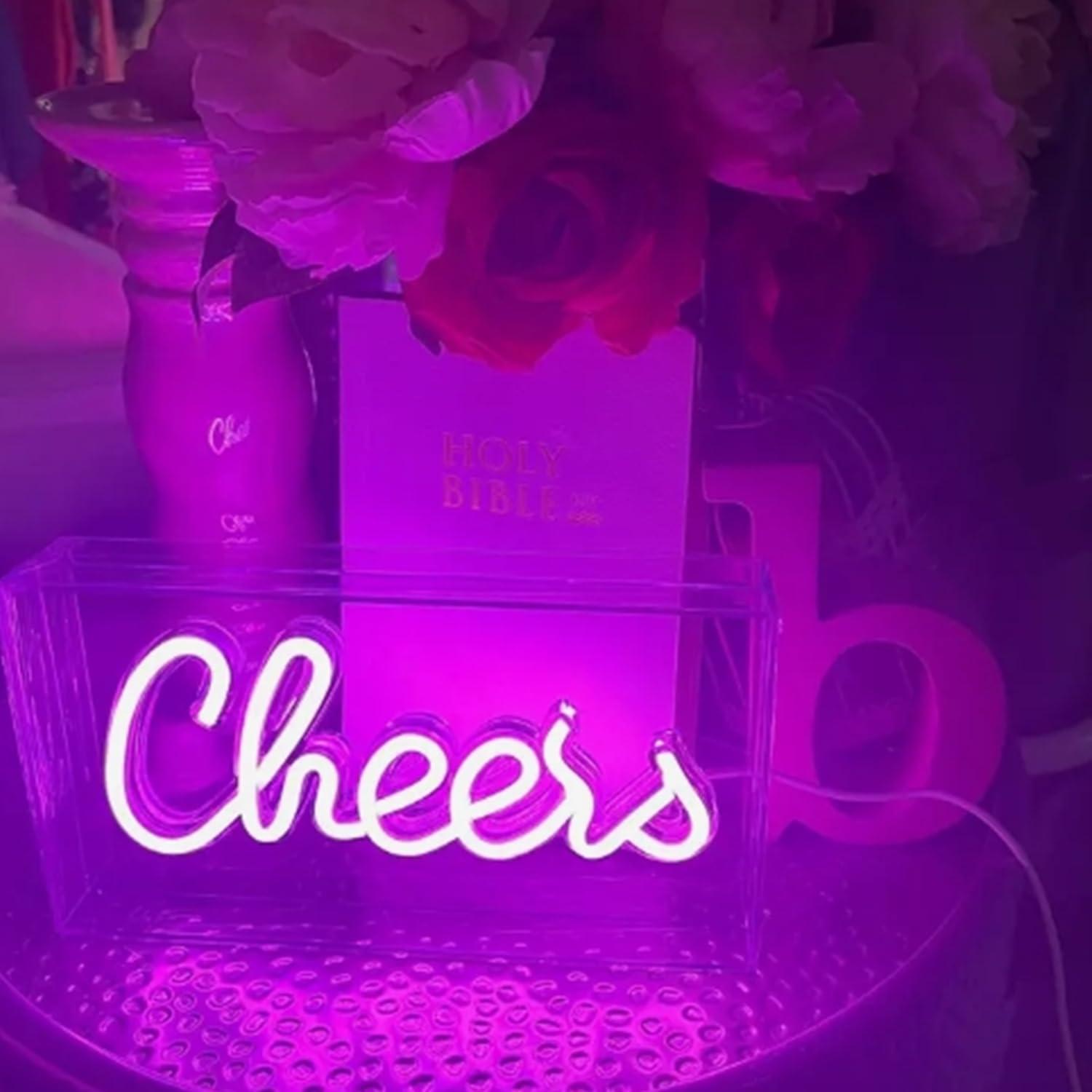 Letrero de Neón LED Cheers Rosa 30x15cm para Decoración