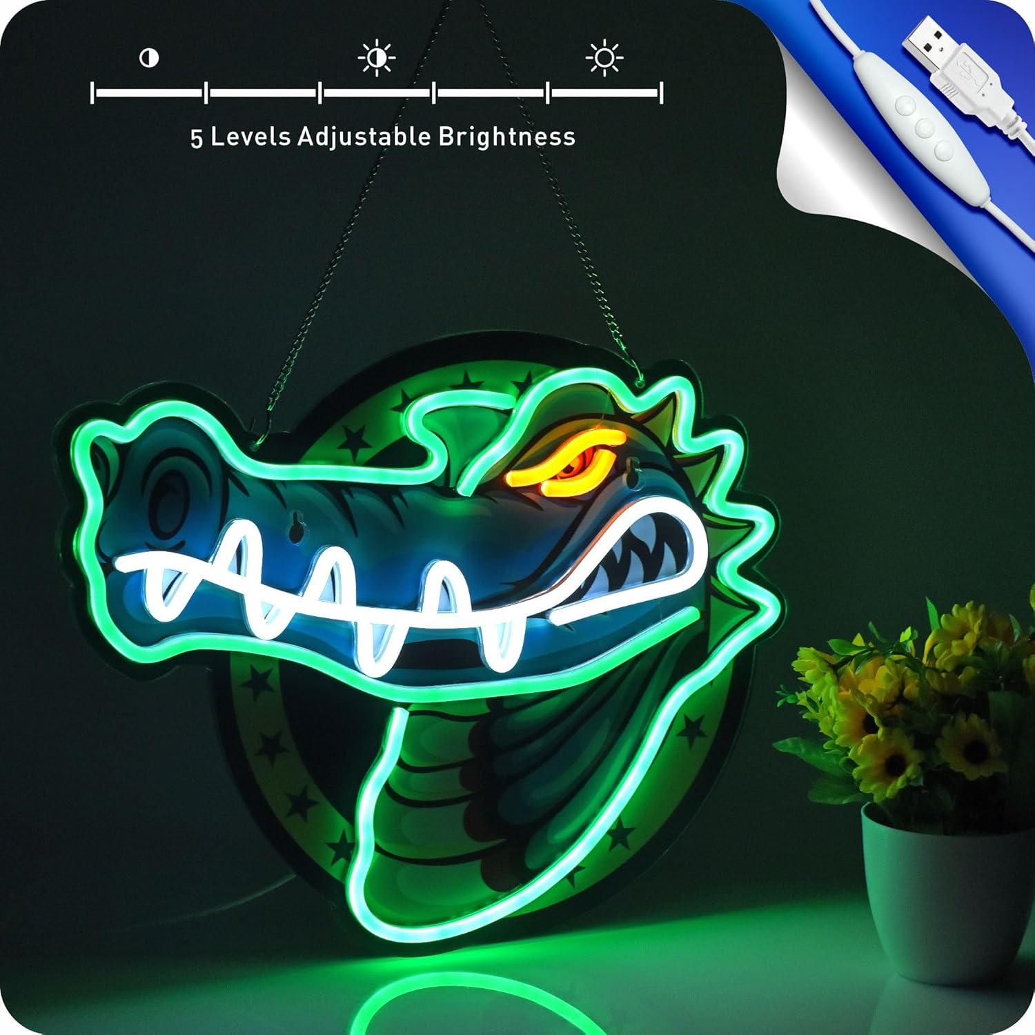 Letrero de Neón IMTATTO Cocodrilo 42x32cm USB Decoración