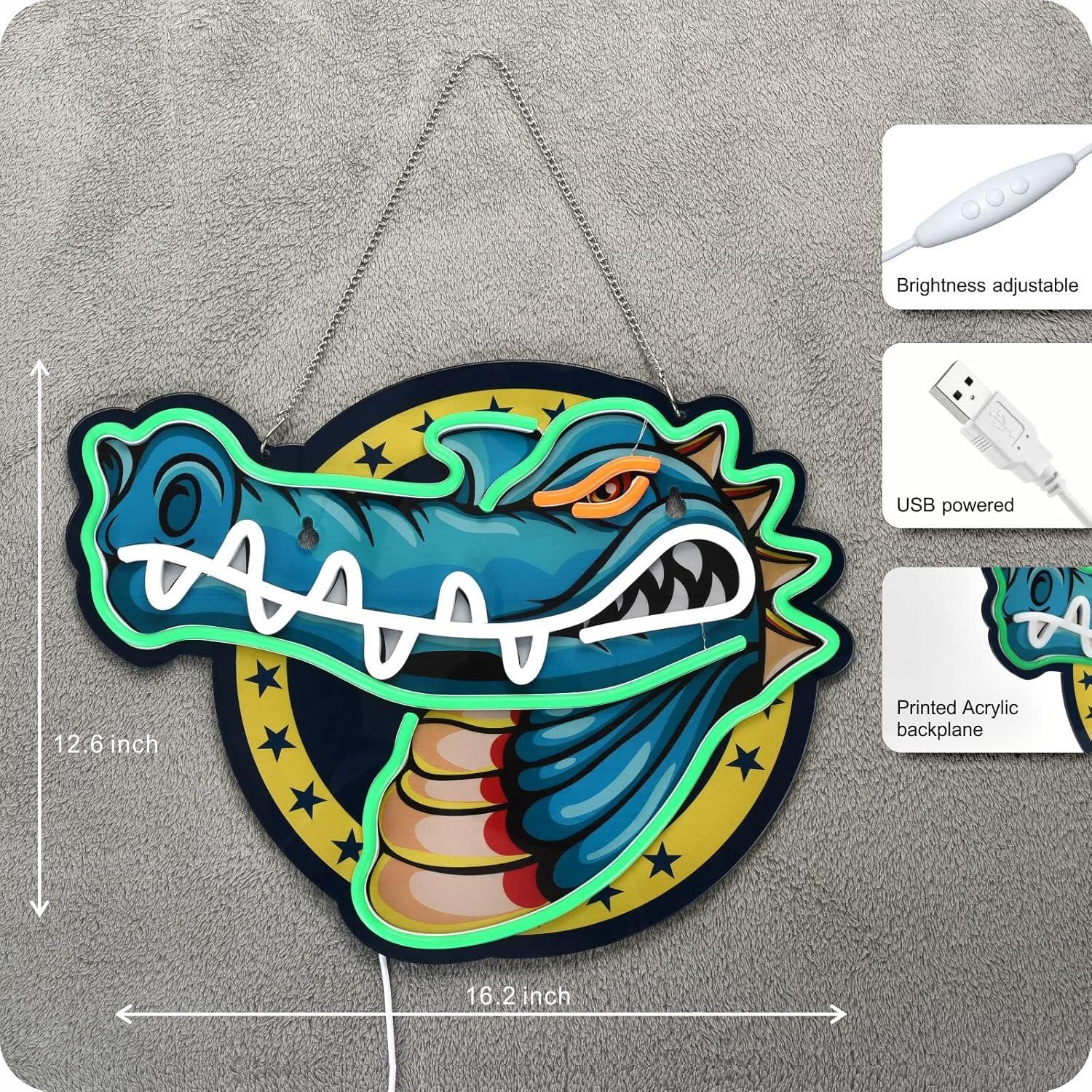 Letrero de Neón IMTATTO Cocodrilo 42x32cm USB Decoración