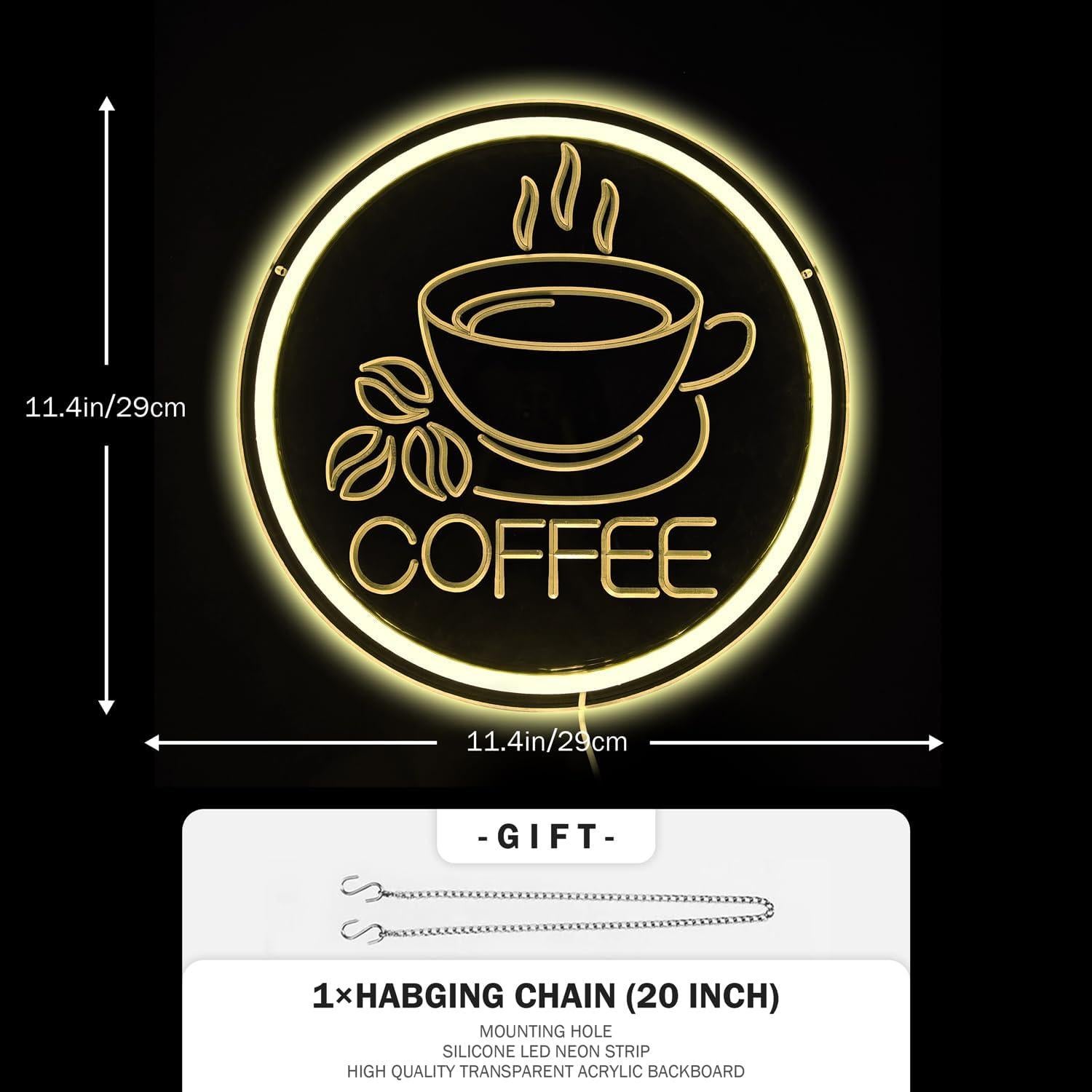 Luz de Neón LED para Pared Café JanHune 29cm Regulable