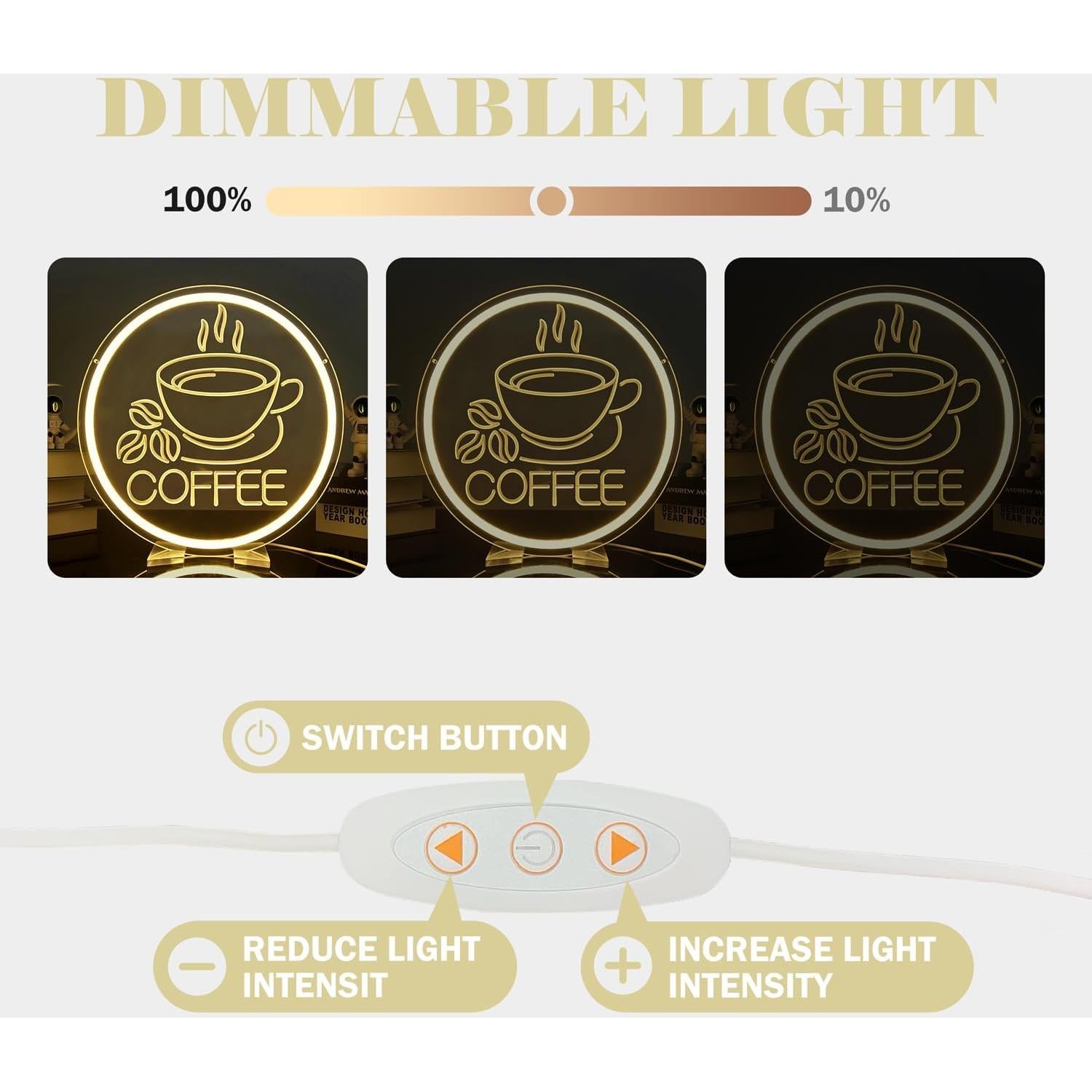 Luz de Neón LED para Pared Café JanHune 29cm Regulable