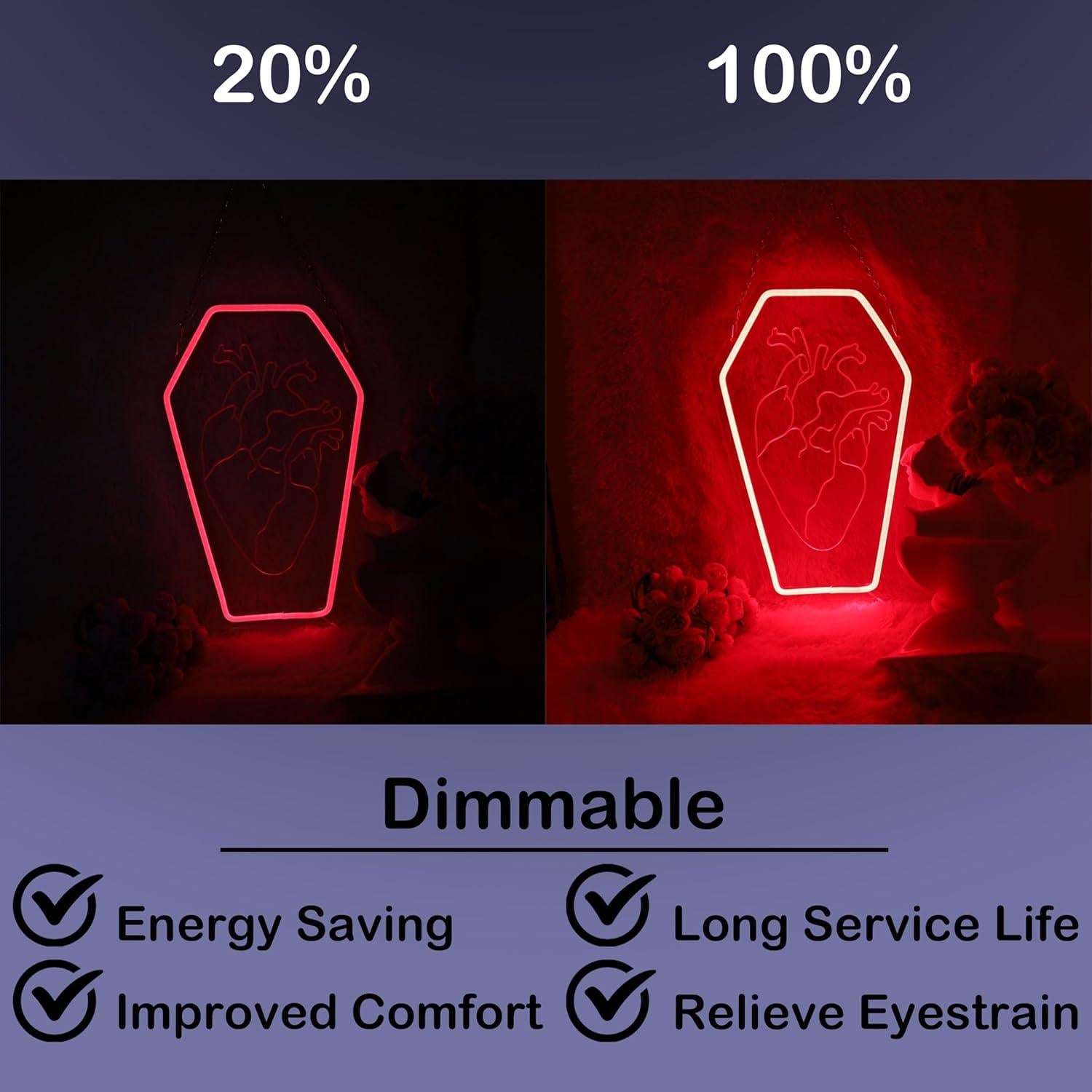 Luz de neón LED corazón ataúd HeyLEDNeoN 42x27.9 cm