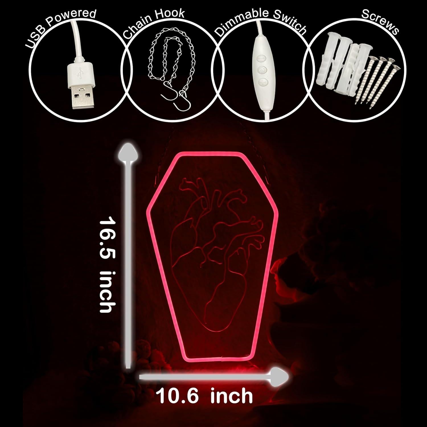 Luz de neón LED corazón ataúd HeyLEDNeoN 42x27.9 cm