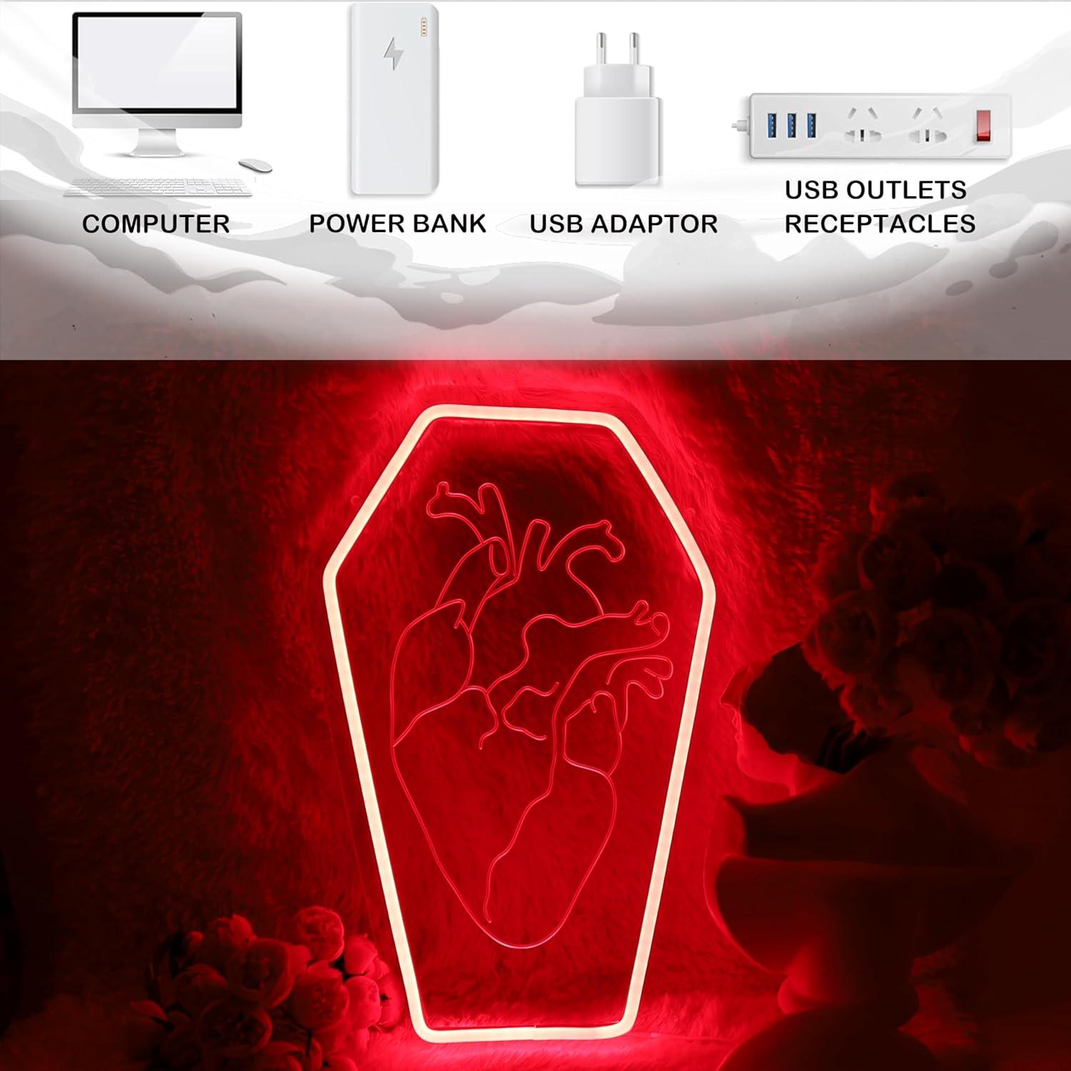 Luz de neón LED corazón ataúd HeyLEDNeoN 42x27.9 cm