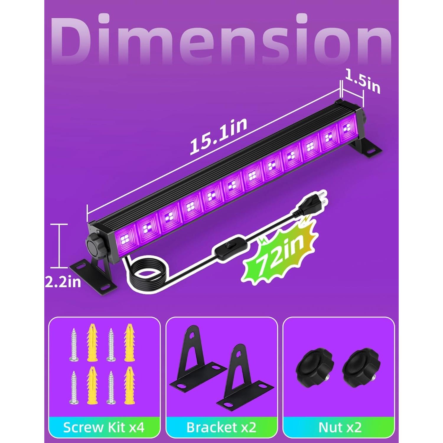 Barra de luz negra LED 40W YIAYETOG con cable 1.83m