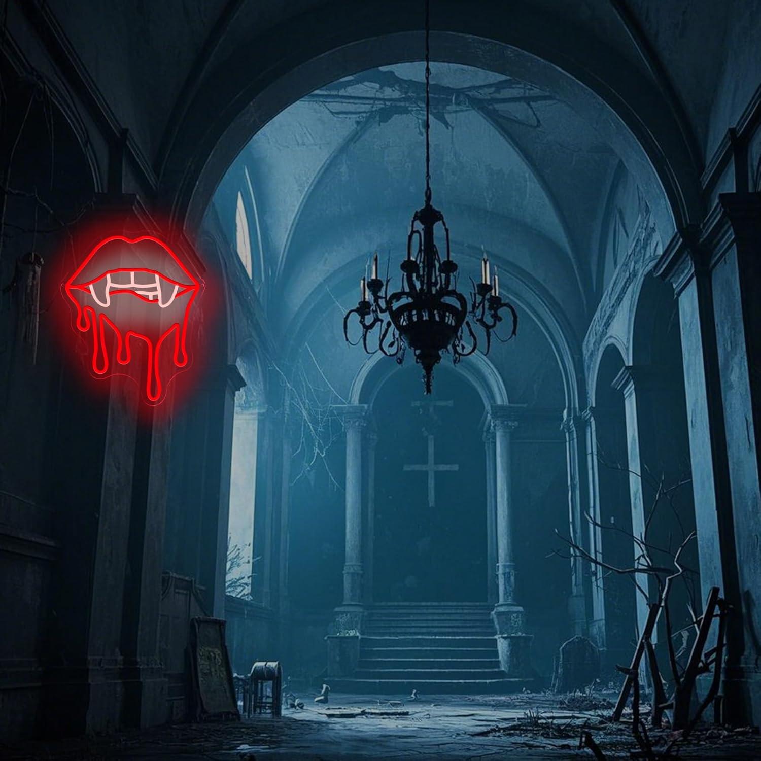 Letrero Neón Labios de Vampiro ASONGLIFE 31.2x38.1cm LED Rojo