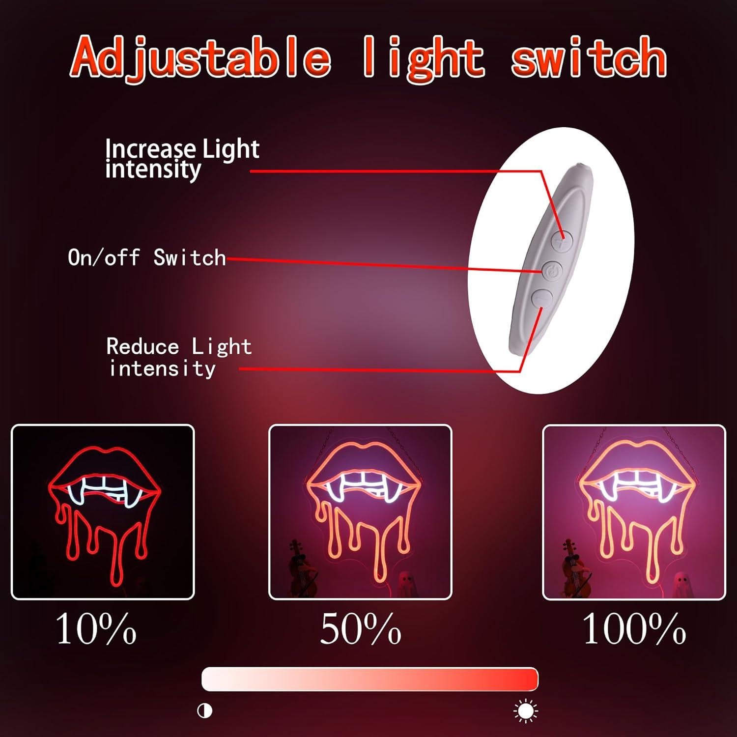 Letrero Neón Labios de Vampiro ASONGLIFE 31.2x38.1cm LED Rojo