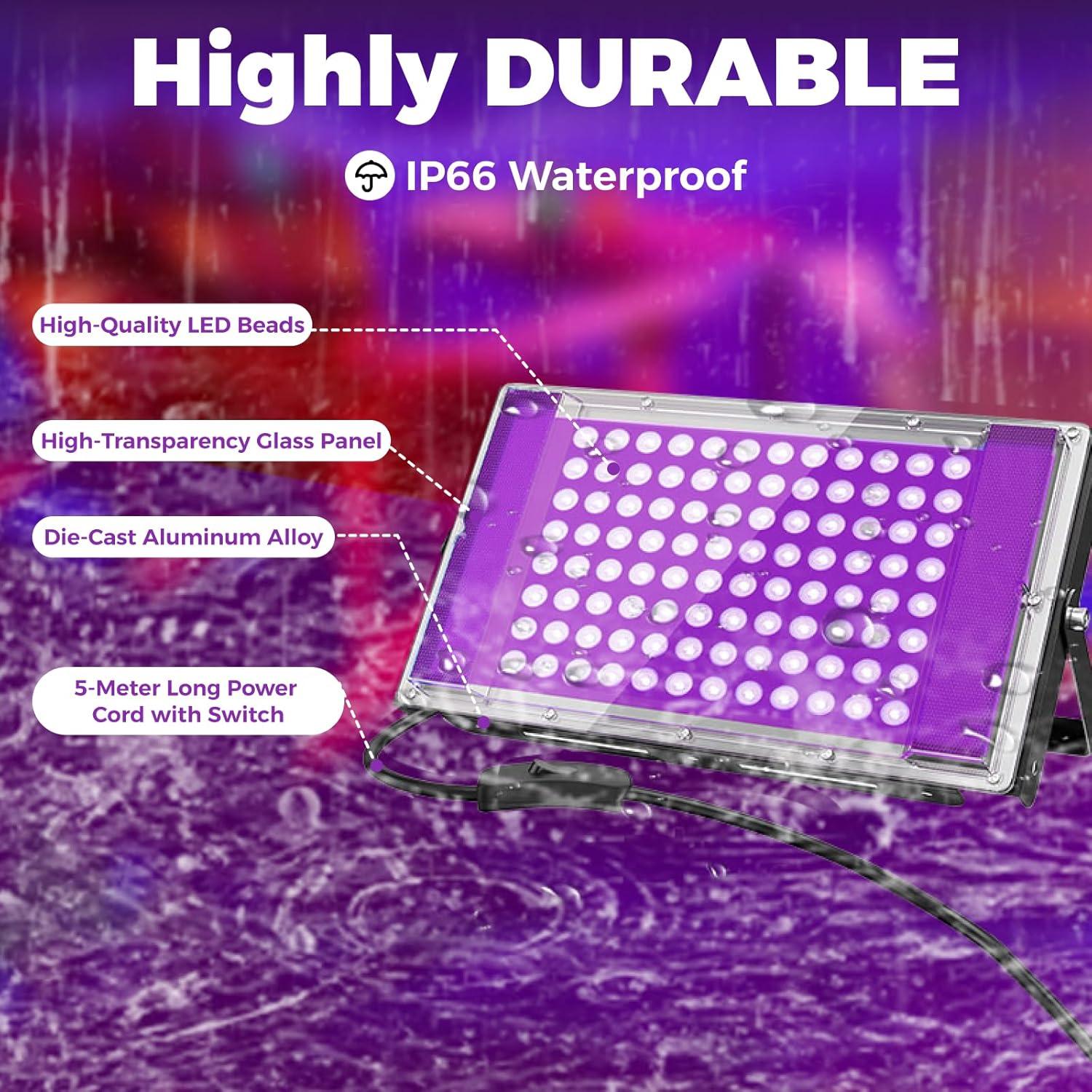 Luz Negra LED 100W AUROHOPE UV 385nm Impermeable IP66 Paquete de 2