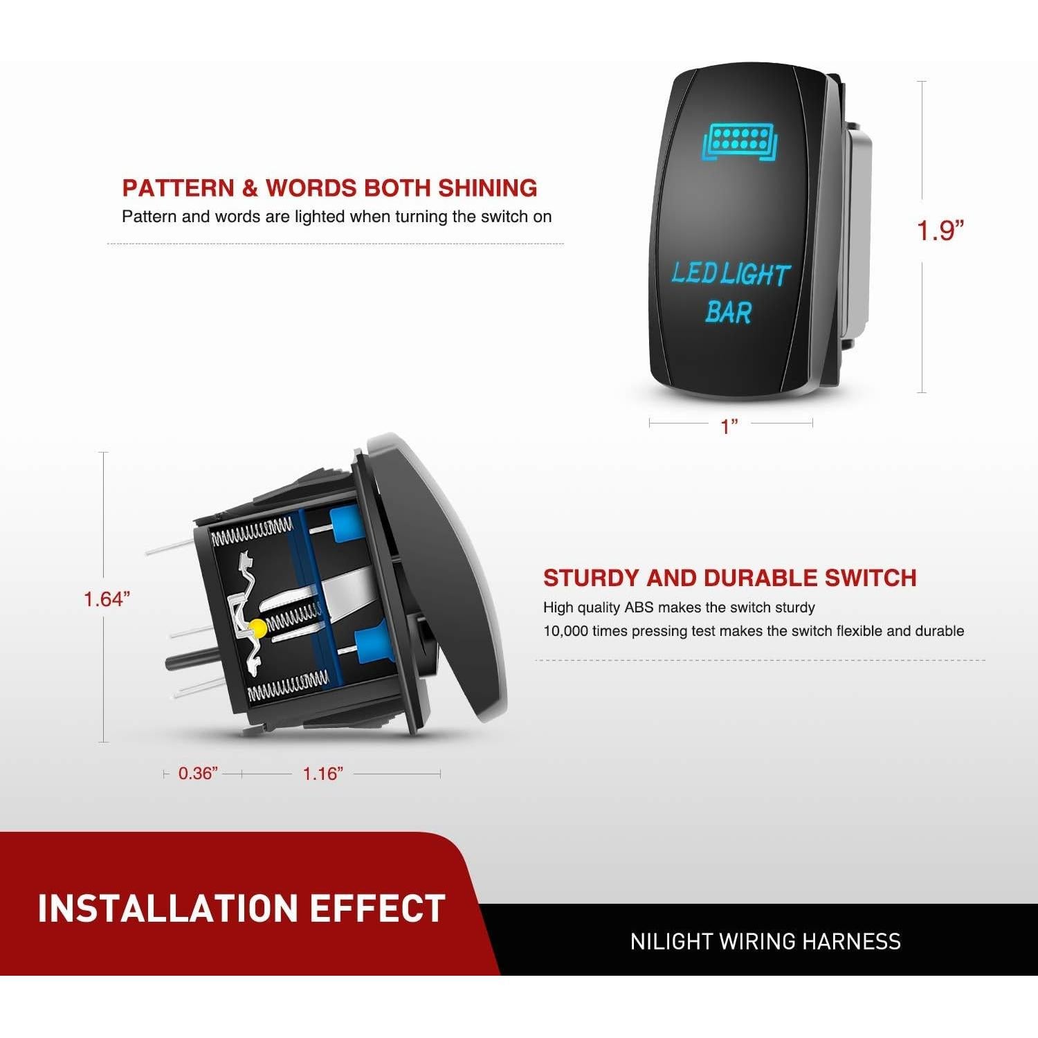 Barra de Luz LED Nilight 81cm 180W con Kit de Cableado ZH079