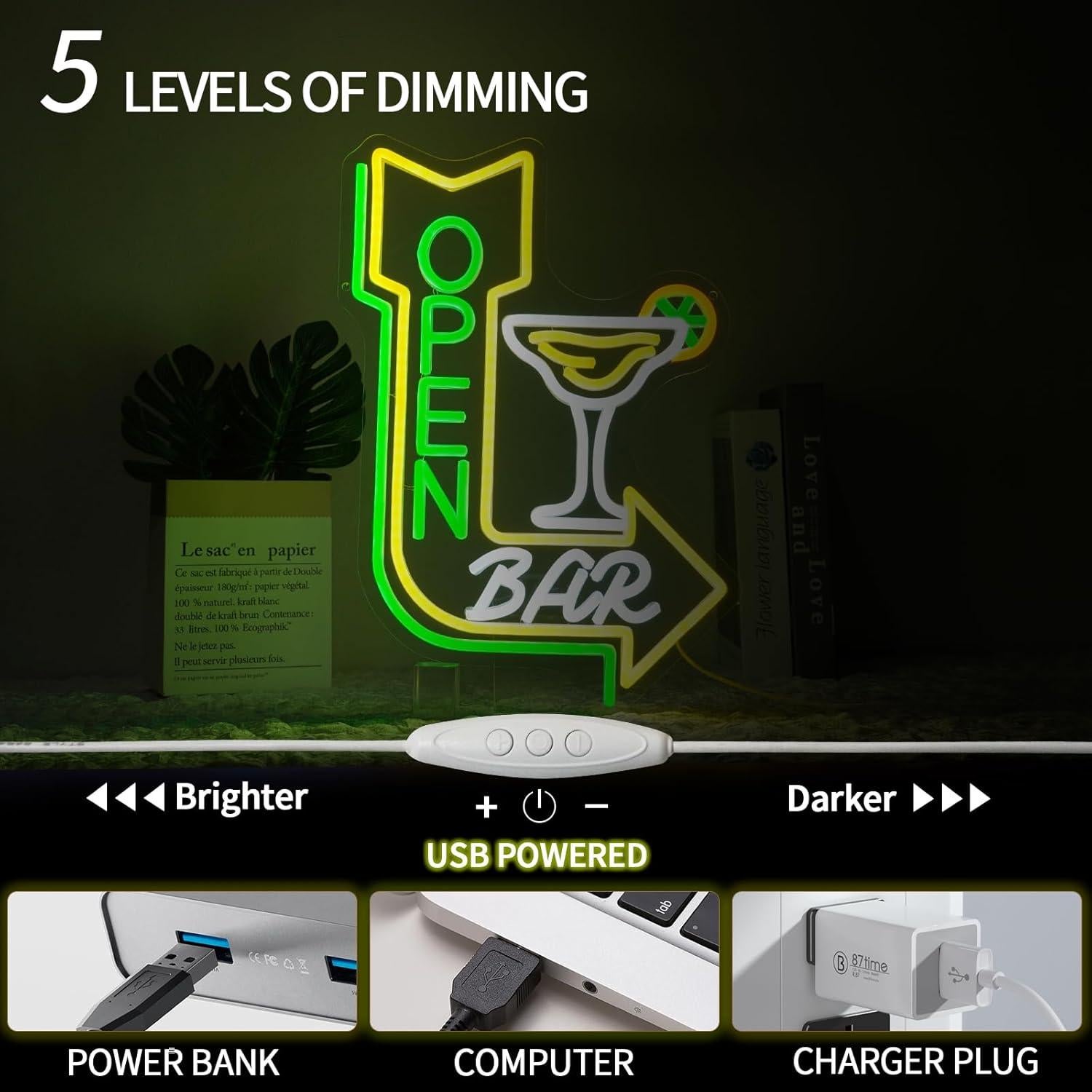 Cartel de Neón LED Abierto para Bar Runalosa 29.7x42 cm