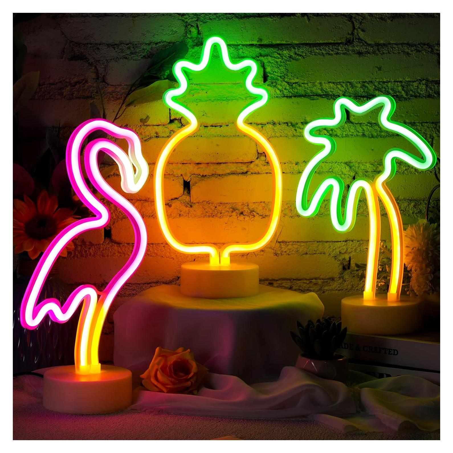Juego de Luces de Neón Liliful 3 Pcs Piña Flamenco Árbol
