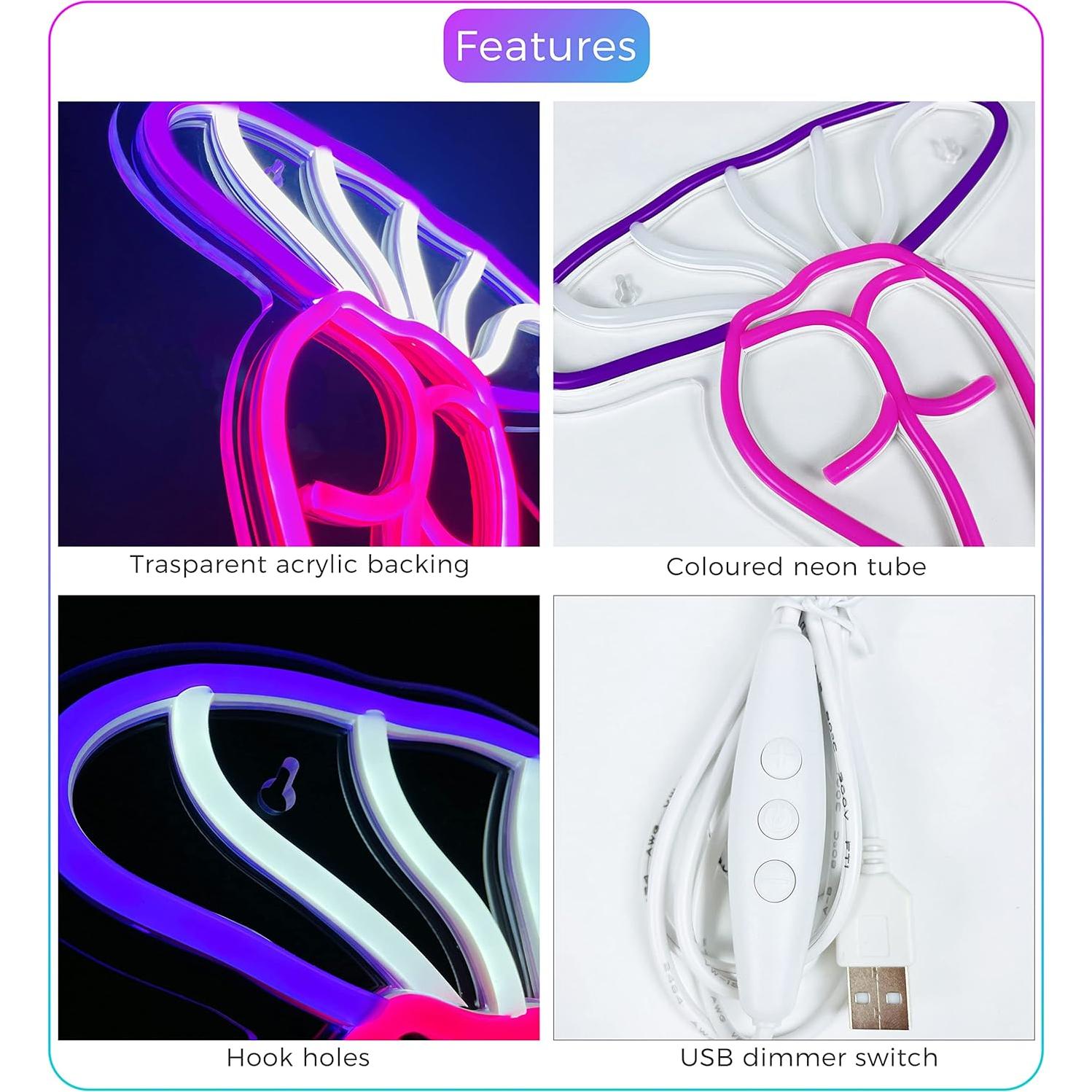 Luz de Noche LED Neón Hongo Dama Artlast 40x26.5cm USB