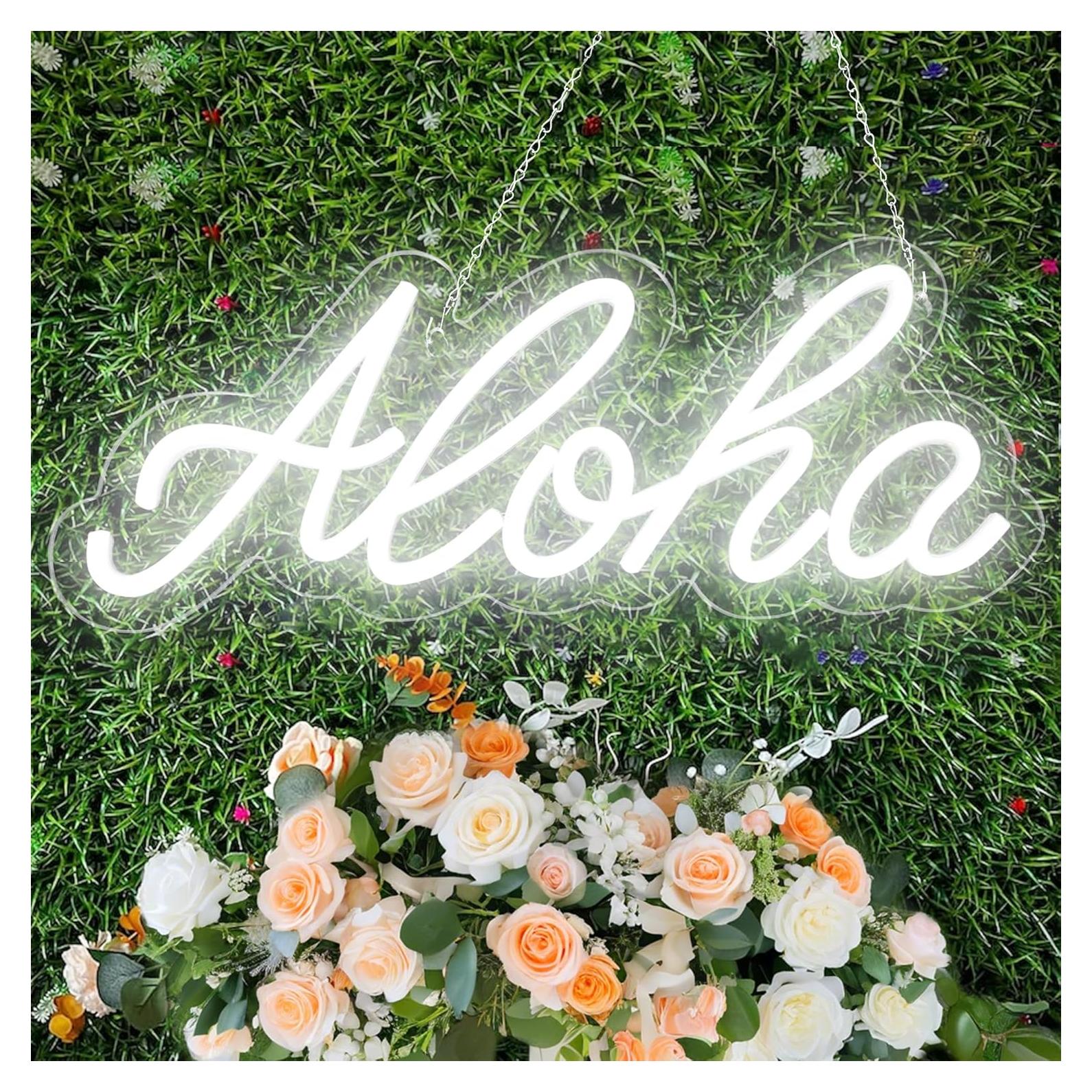 Cartel de Neón Aloha LED Blanco 38.1cm x 15cm con USB