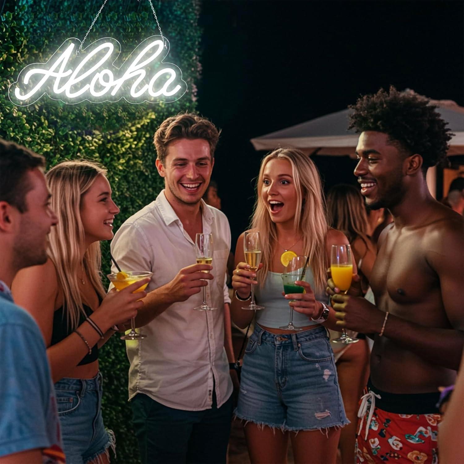 Cartel de Neón Aloha LED Blanco 38.1cm x 15cm con USB