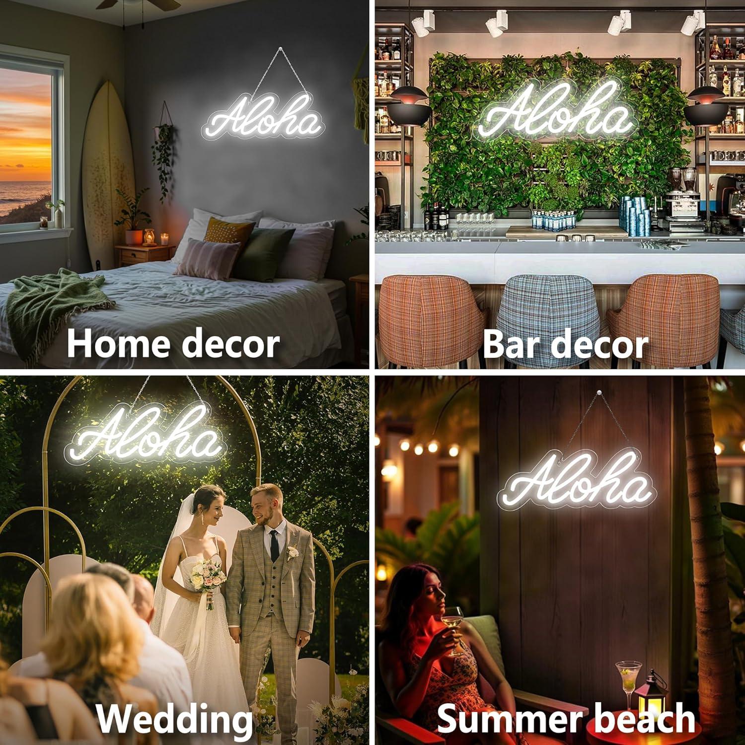 Cartel de Neón Aloha LED Blanco 38.1cm x 15cm con USB