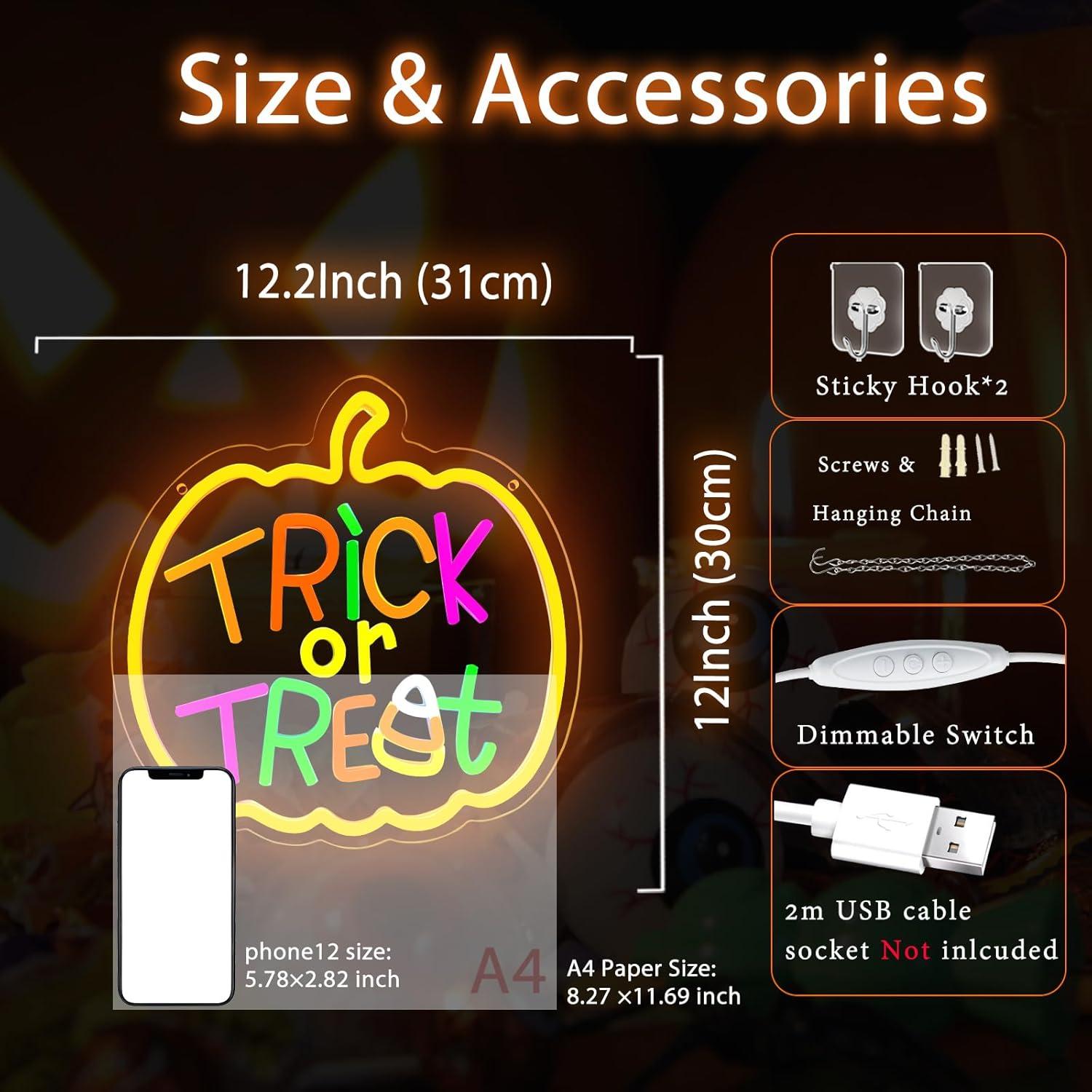 Luz de Neón LED Calabaza Halloween Regulable USB 30.99x30.48cm
