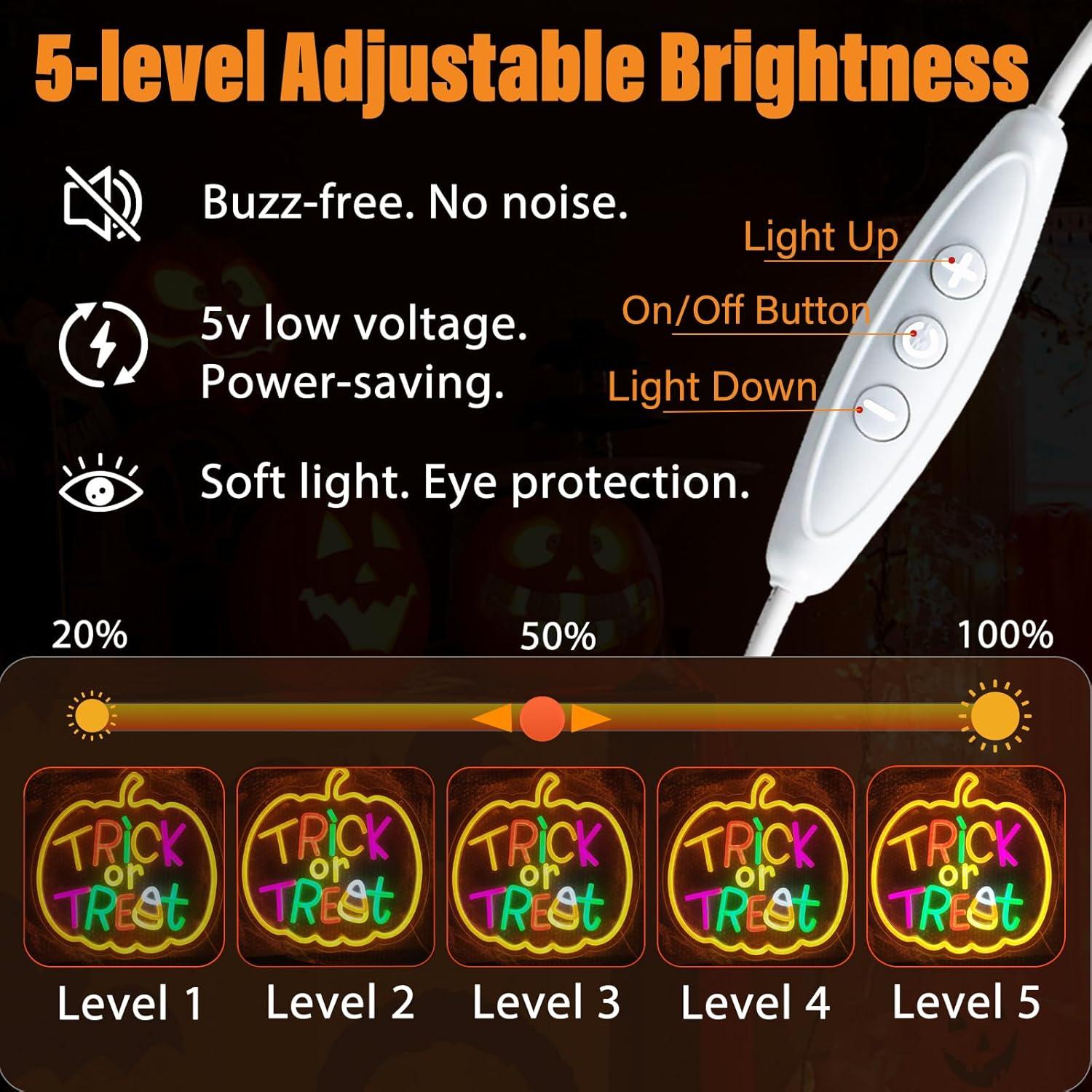 Luz de Neón LED Calabaza Halloween Regulable USB 30.99x30.48cm