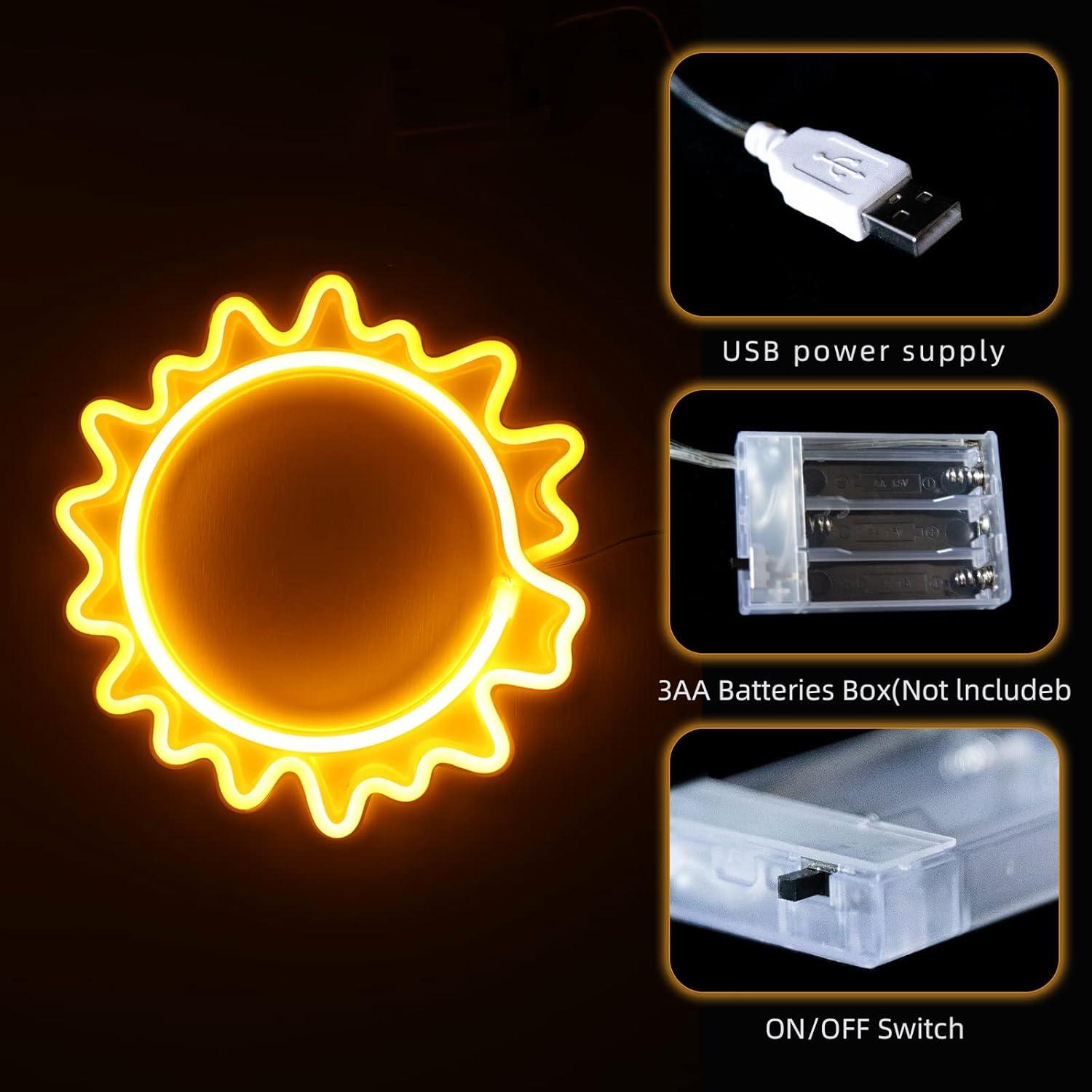 Cartel de Neón Girasol ENUOLI Luz Cálida USB y Batería