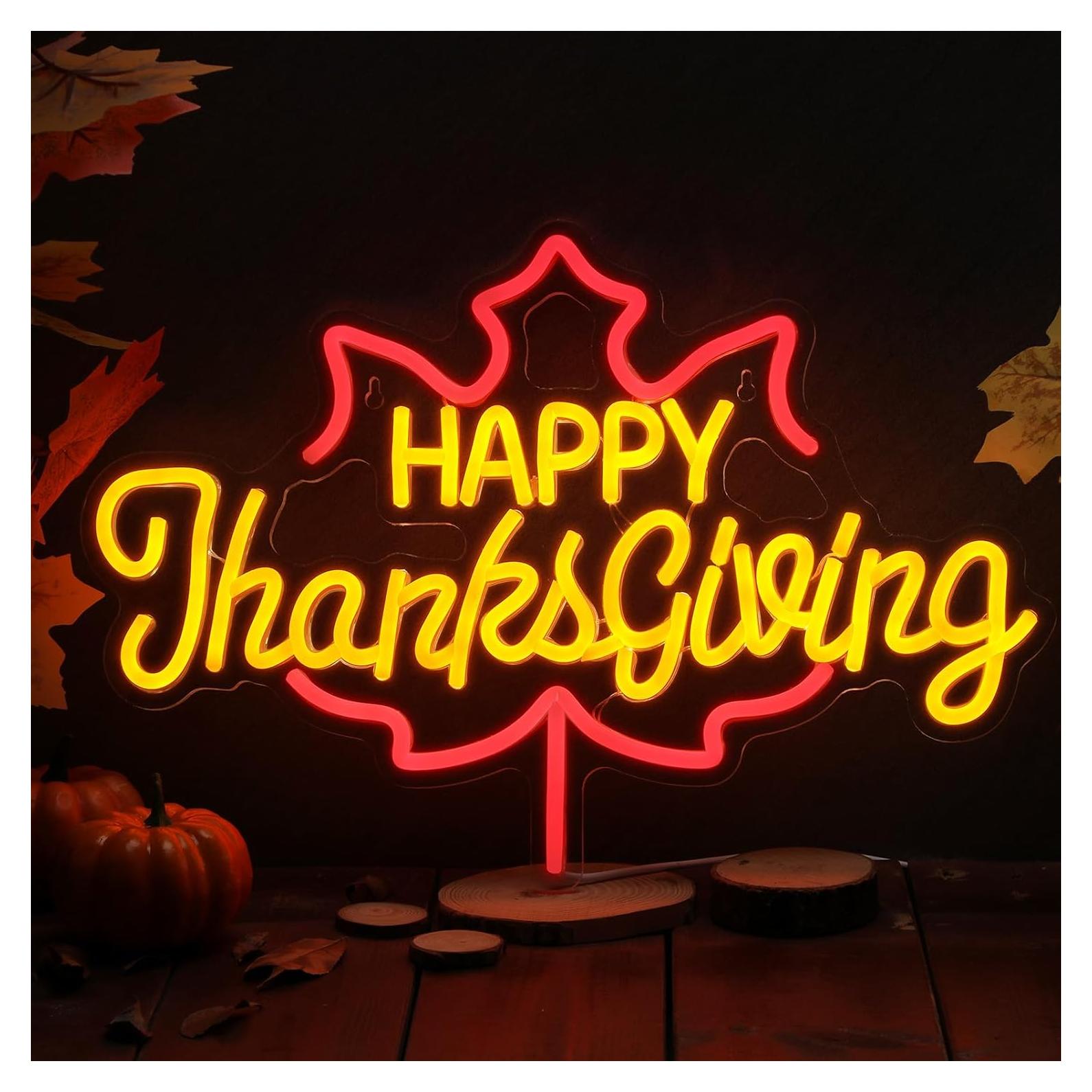 Señal de Neón Feliz Día de Acción de Gracias Huquary 43x29.8cm