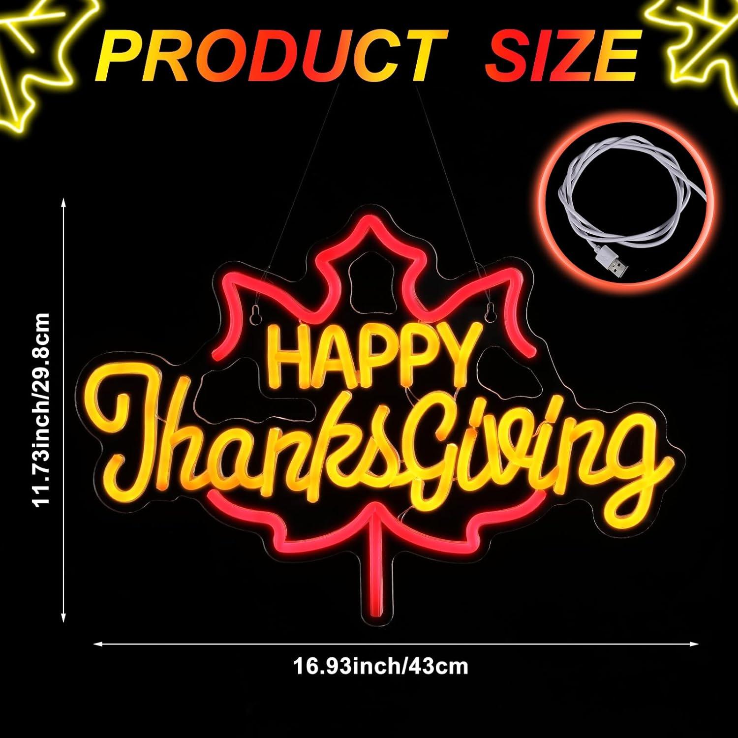 Señal de Neón Feliz Día de Acción de Gracias Huquary 43x29.8cm