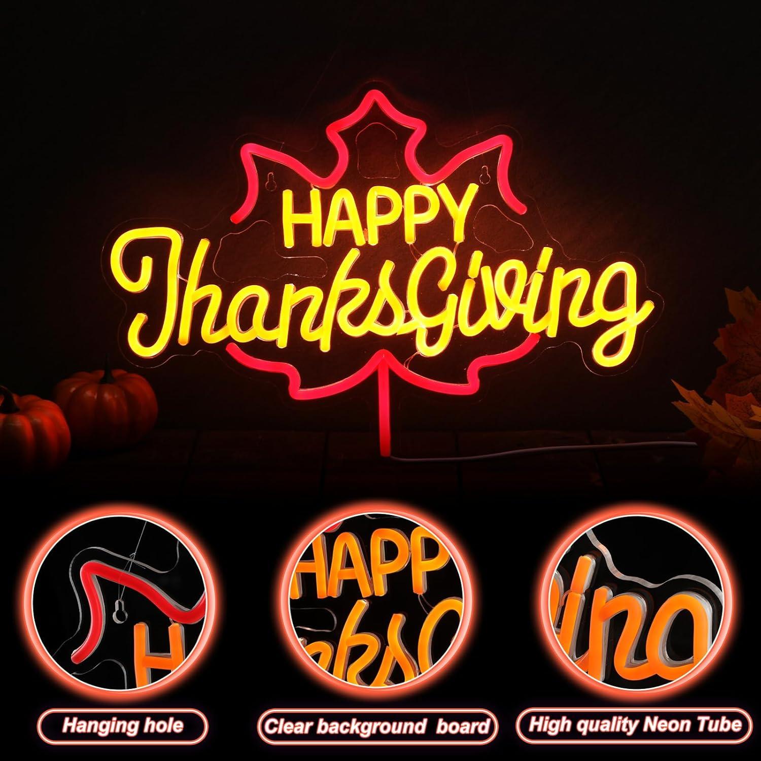 Señal de Neón Feliz Día de Acción de Gracias Huquary 43x29.8cm