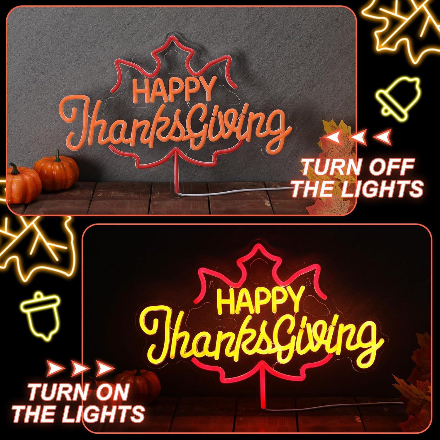 Señal de Neón Feliz Día de Acción de Gracias Huquary 43x29.8cm