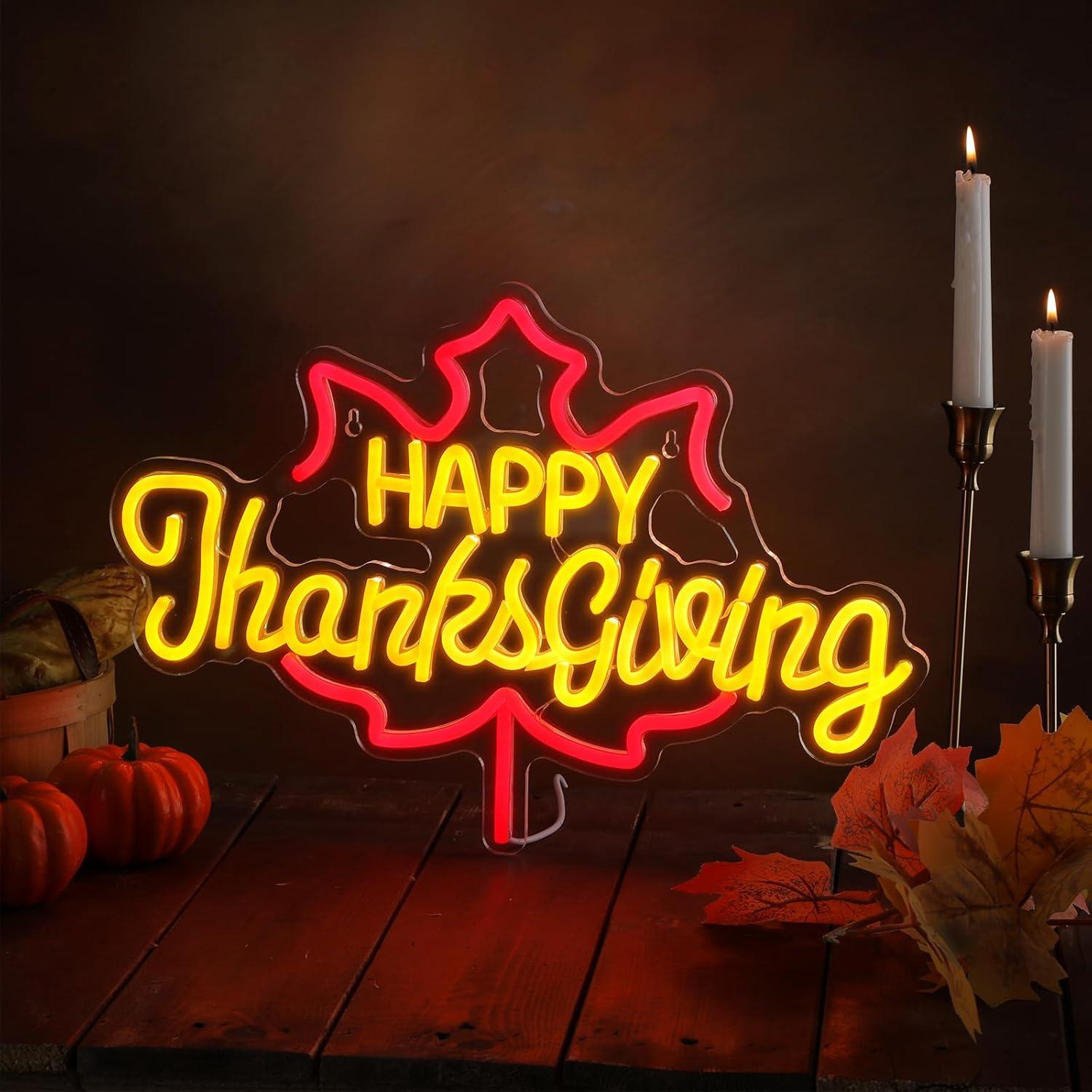 Señal de Neón Feliz Día de Acción de Gracias Huquary 43x29.8cm