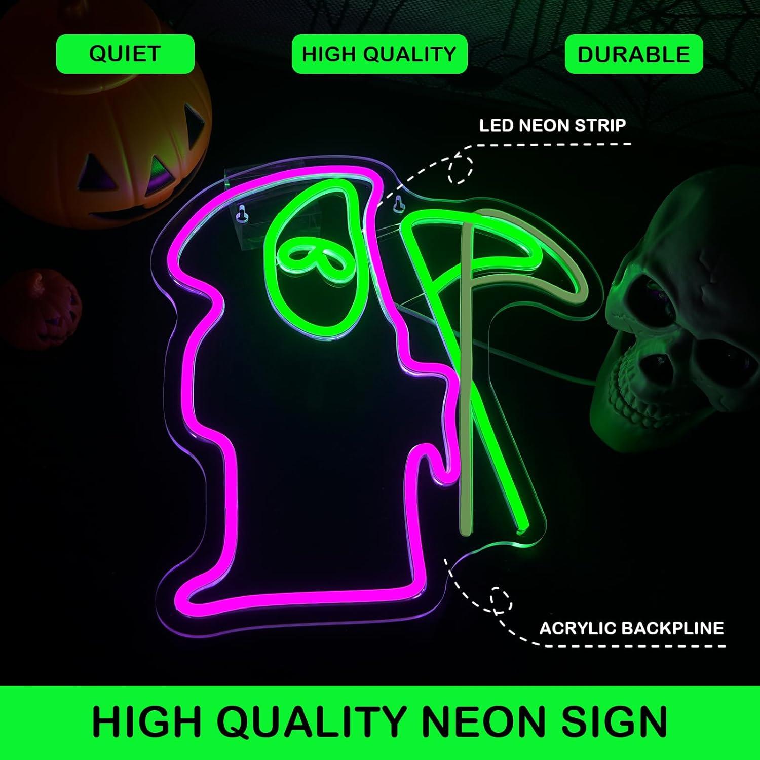 Letrero de Neón Grim Reaper Horseneon 42.9x29.2cm USB Pared