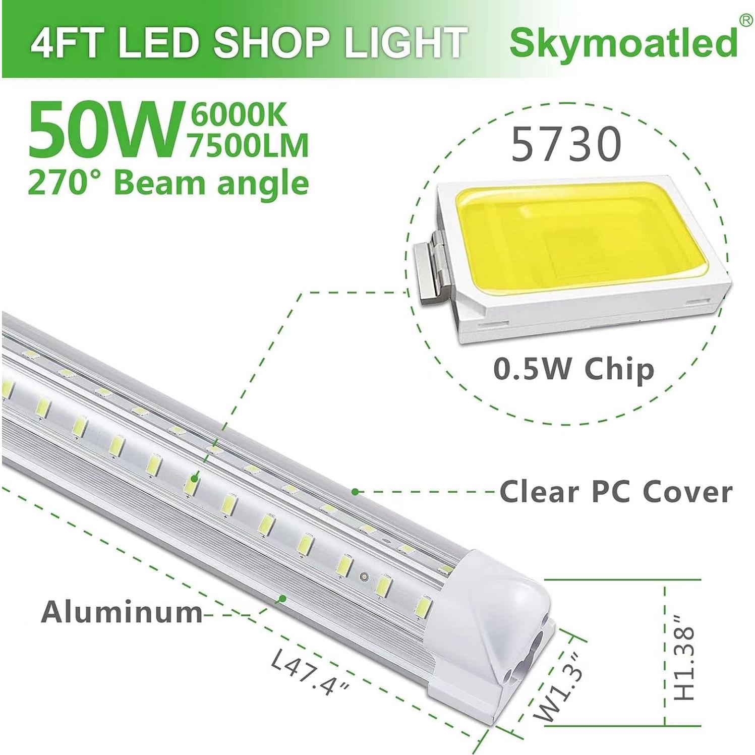 8 Pack Luz LED T8 4FT Skymoatled 50W 7500LM 6000K