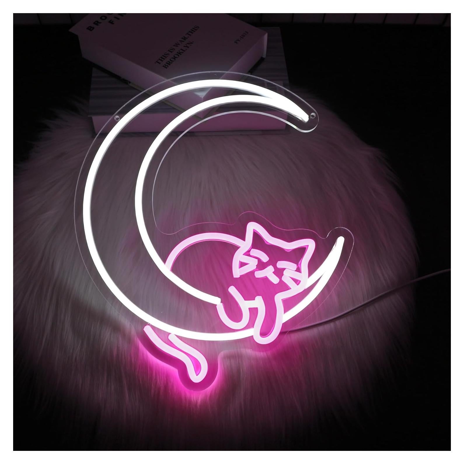 Luz de Neón LED Gato Lunar Whfobfe Decoración Rosa