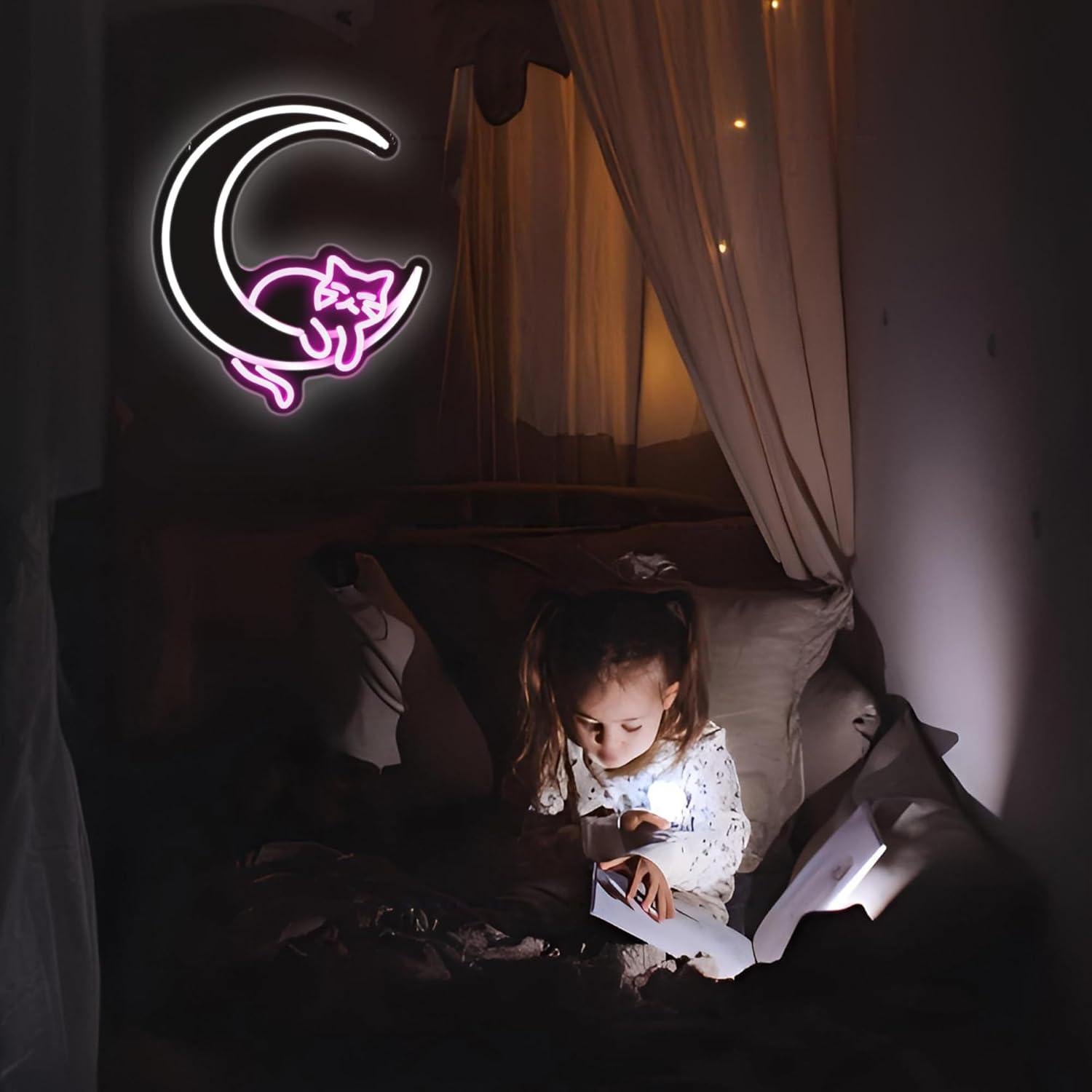 Luz de Neón LED Gato Lunar Whfobfe Decoración Rosa