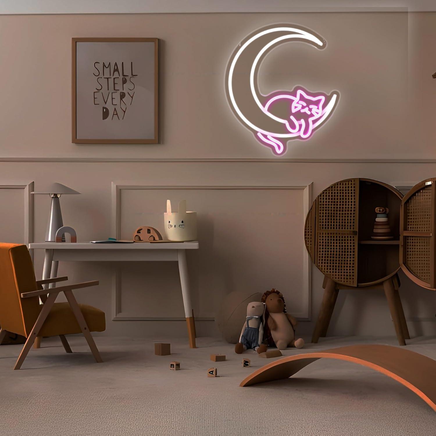 Luz de Neón LED Gato Lunar Whfobfe Decoración Rosa