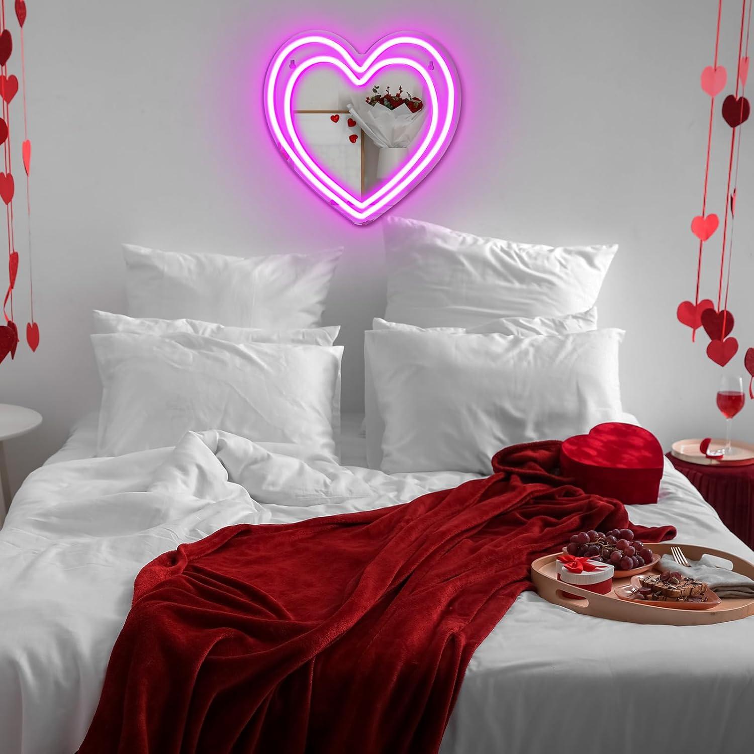 Espejo LED Neón Rosa Corazón Chitidr 30.48 cm Decoración