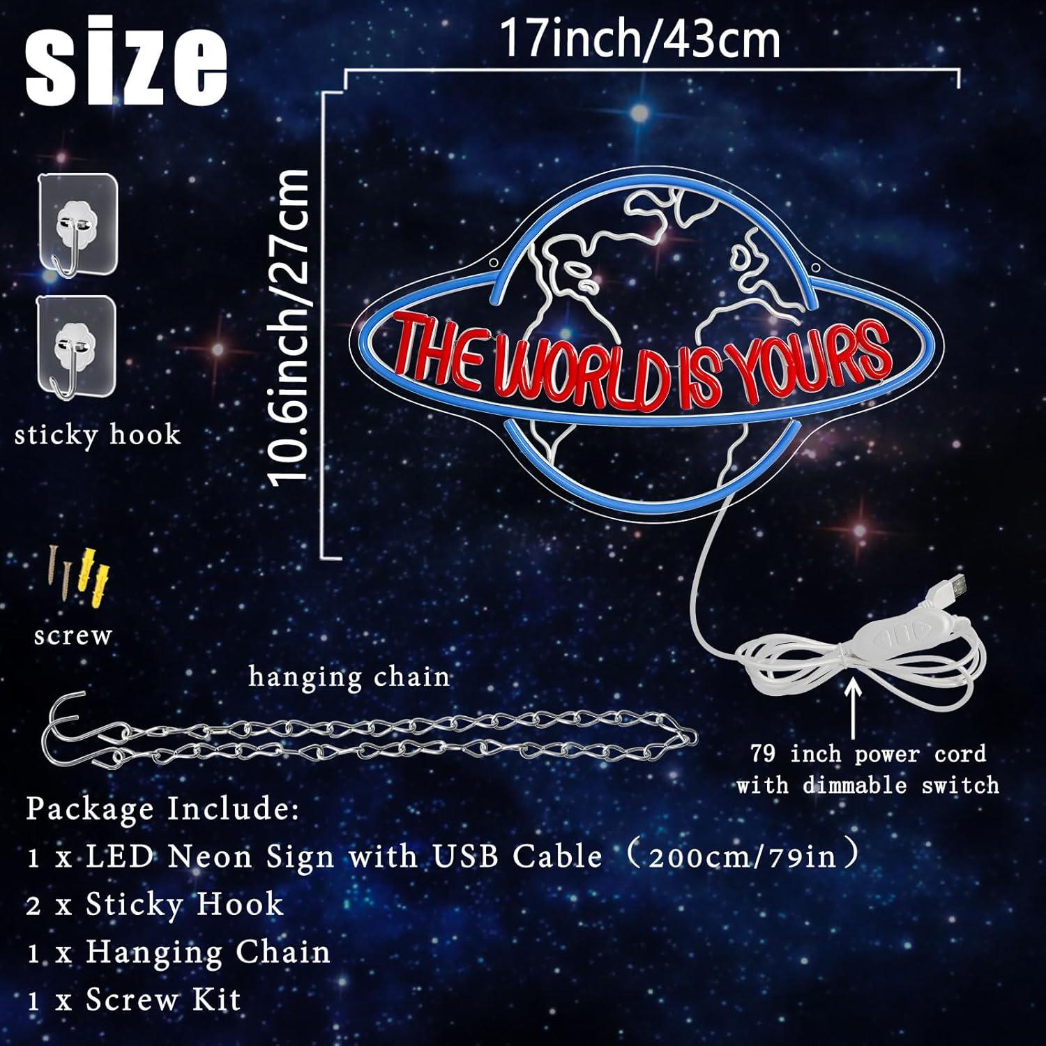 Luz Neón LED El Mundo Es Tuyo Fyle 43x27 cm Dimmable