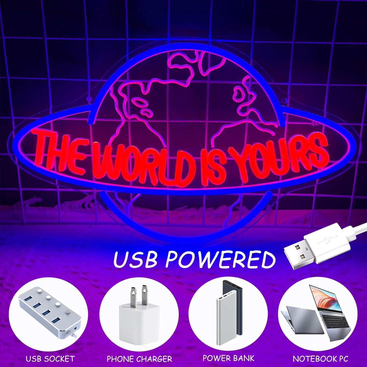 Luz Neón LED El Mundo Es Tuyo Fyle 43x27 cm Dimmable