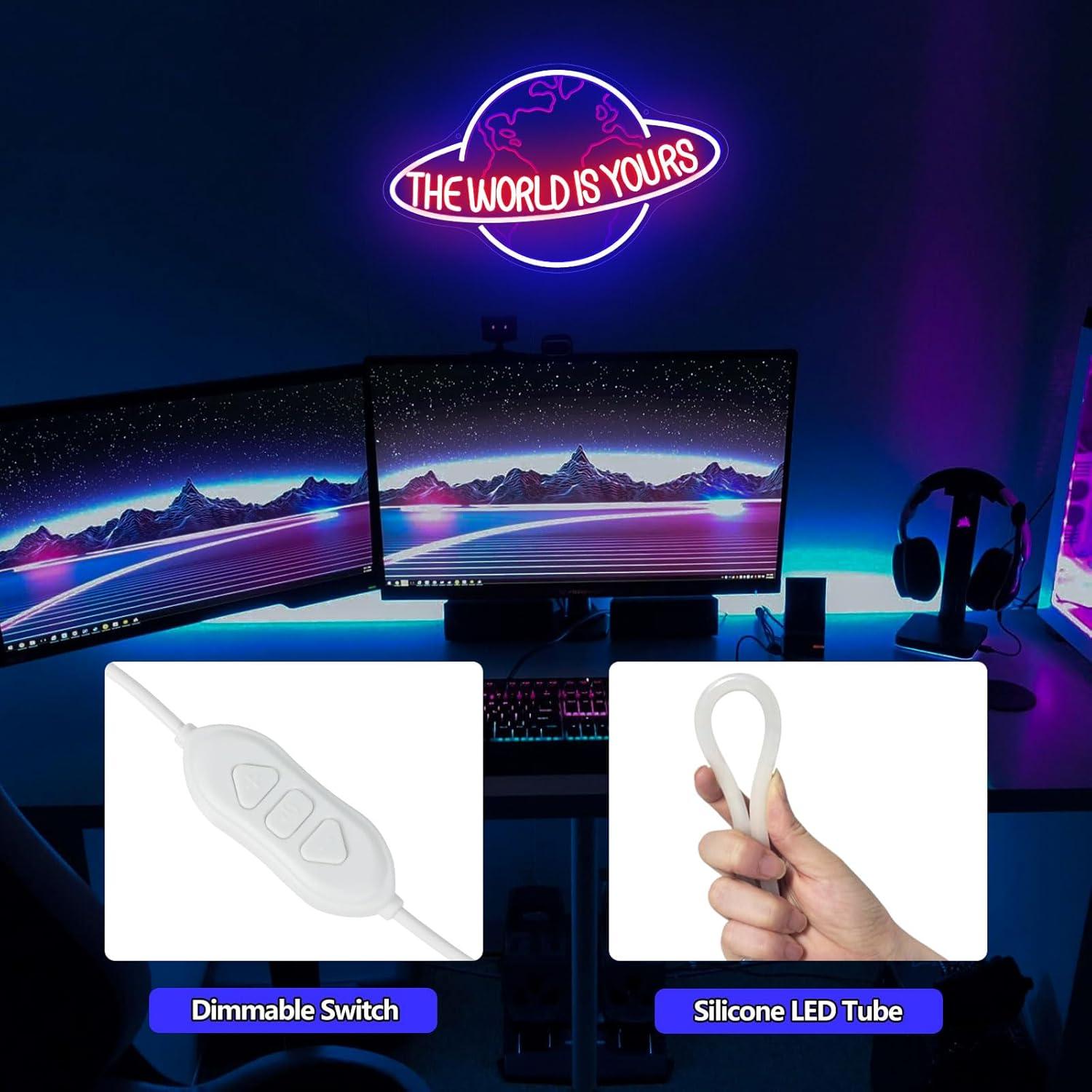 Luz Neón LED El Mundo Es Tuyo Fyle 43x27 cm Dimmable