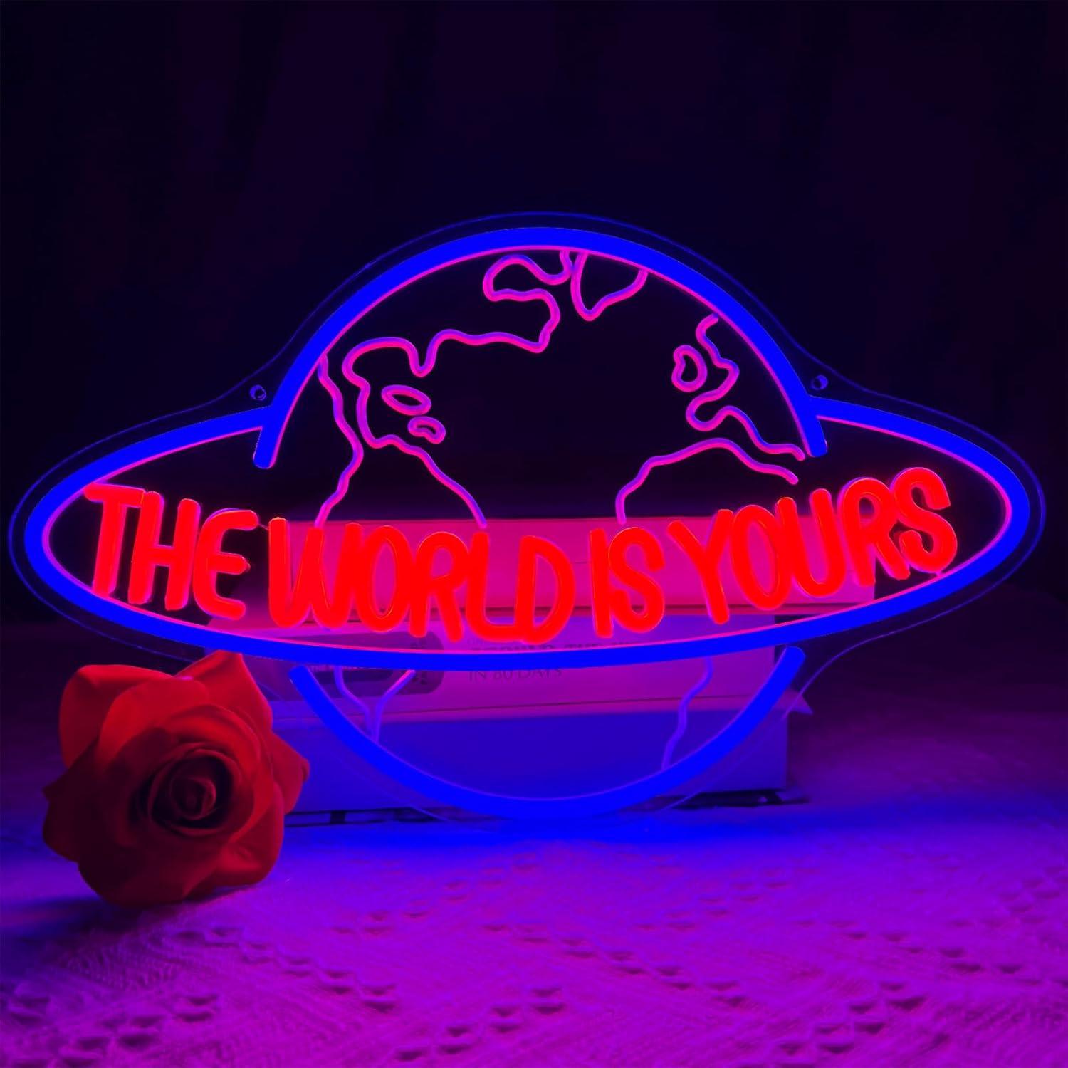 Luz Neón LED El Mundo Es Tuyo Fyle 43x27 cm Dimmable