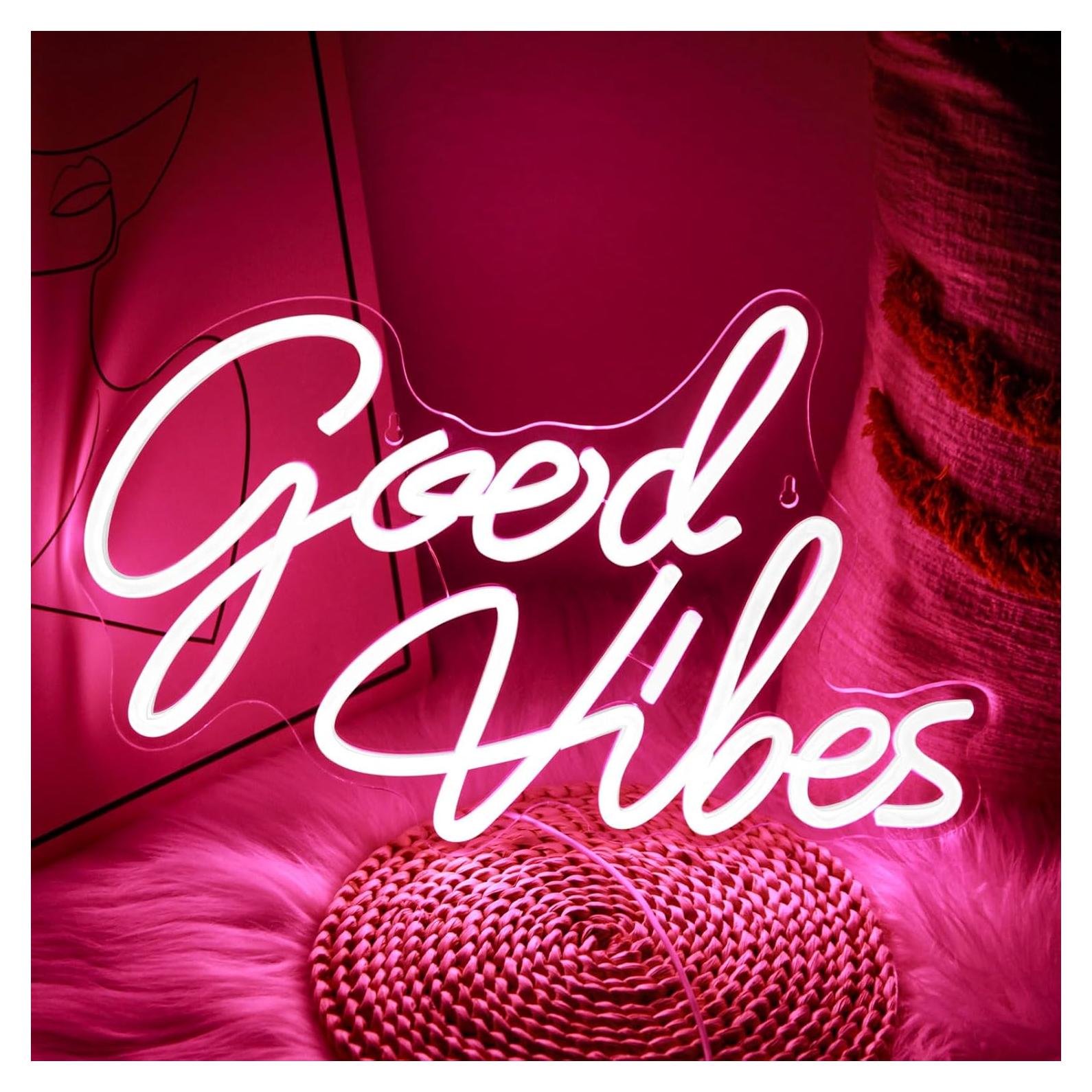 Letrero Neón Buenas Vibras Rosa Gevbay 40.4 x 24.6 cm