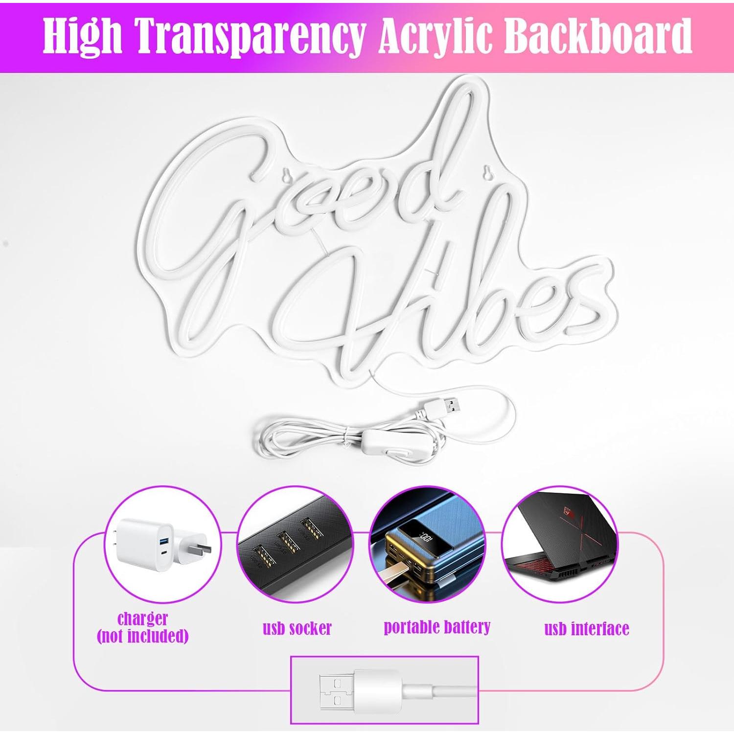 Letrero Neón Buenas Vibras Rosa Gevbay 40.4 x 24.6 cm