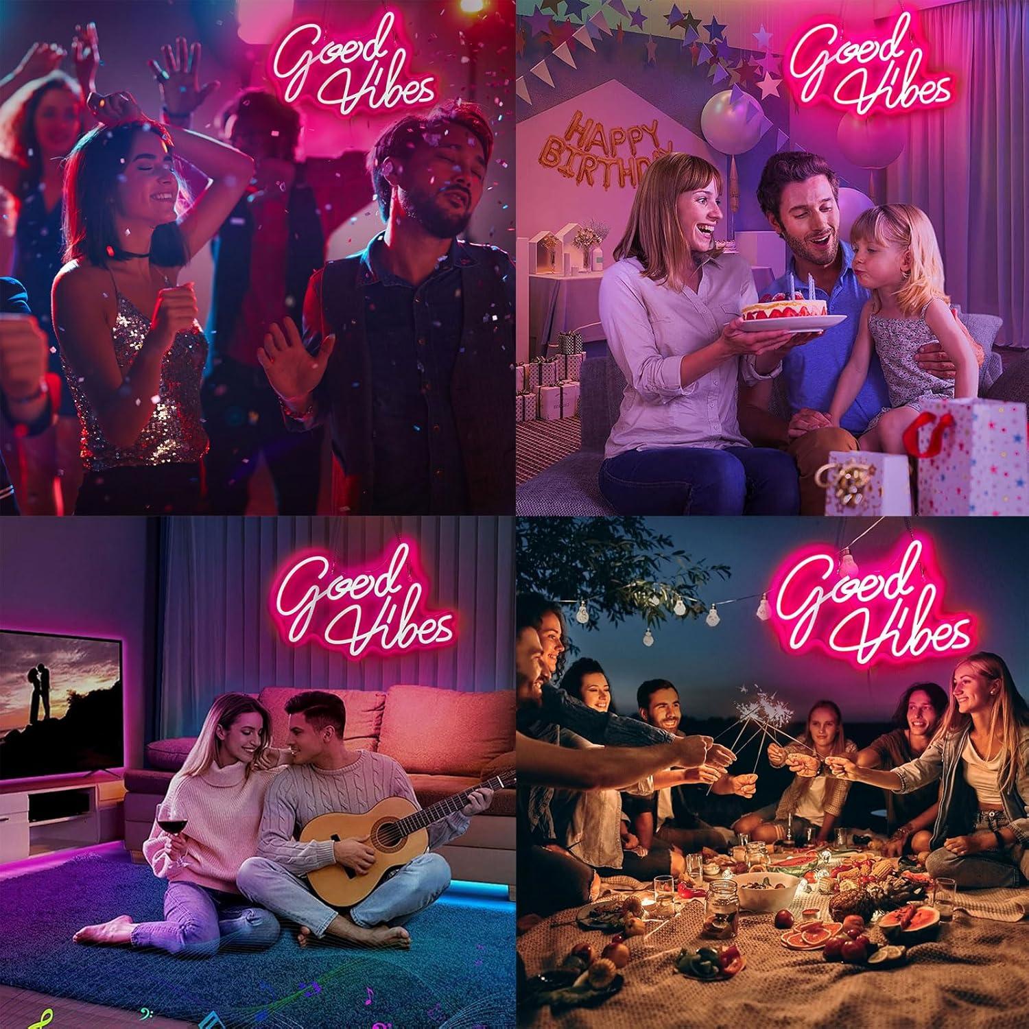 Letrero Neón Buenas Vibras Rosa Gevbay 40.4 x 24.6 cm