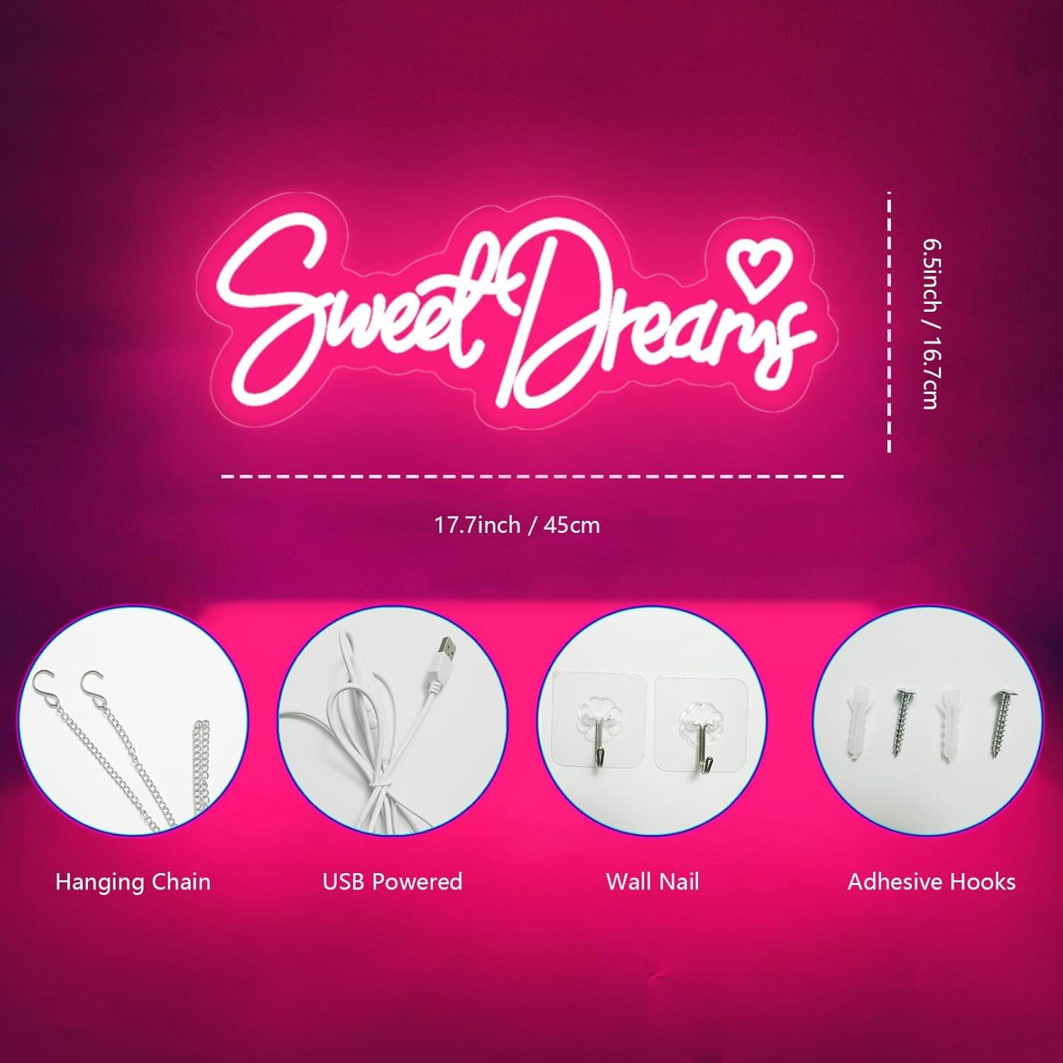 Luz de Neón LED Dulces Sueños Rosa 44.9x16.8 cm USB