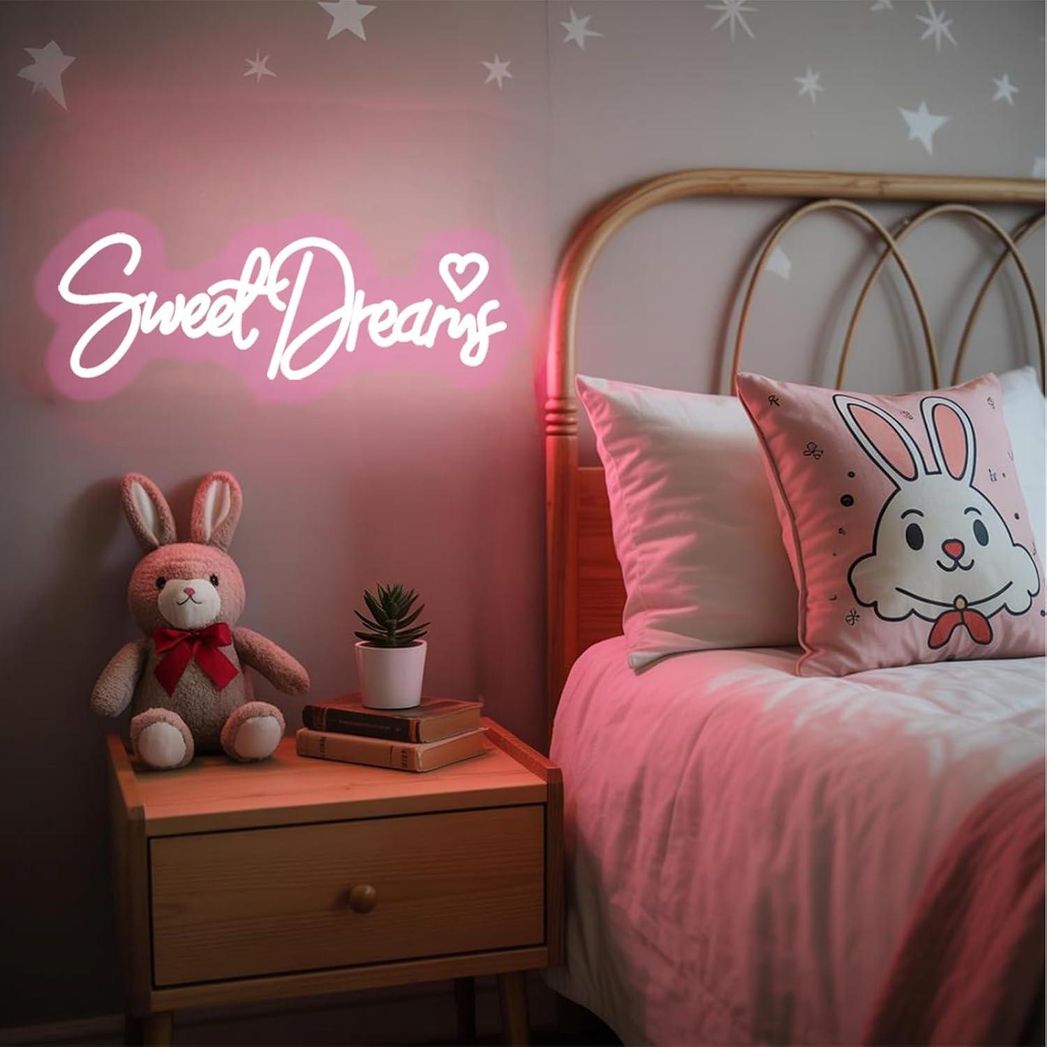 Luz de Neón LED Dulces Sueños Rosa 44.9x16.8 cm USB
