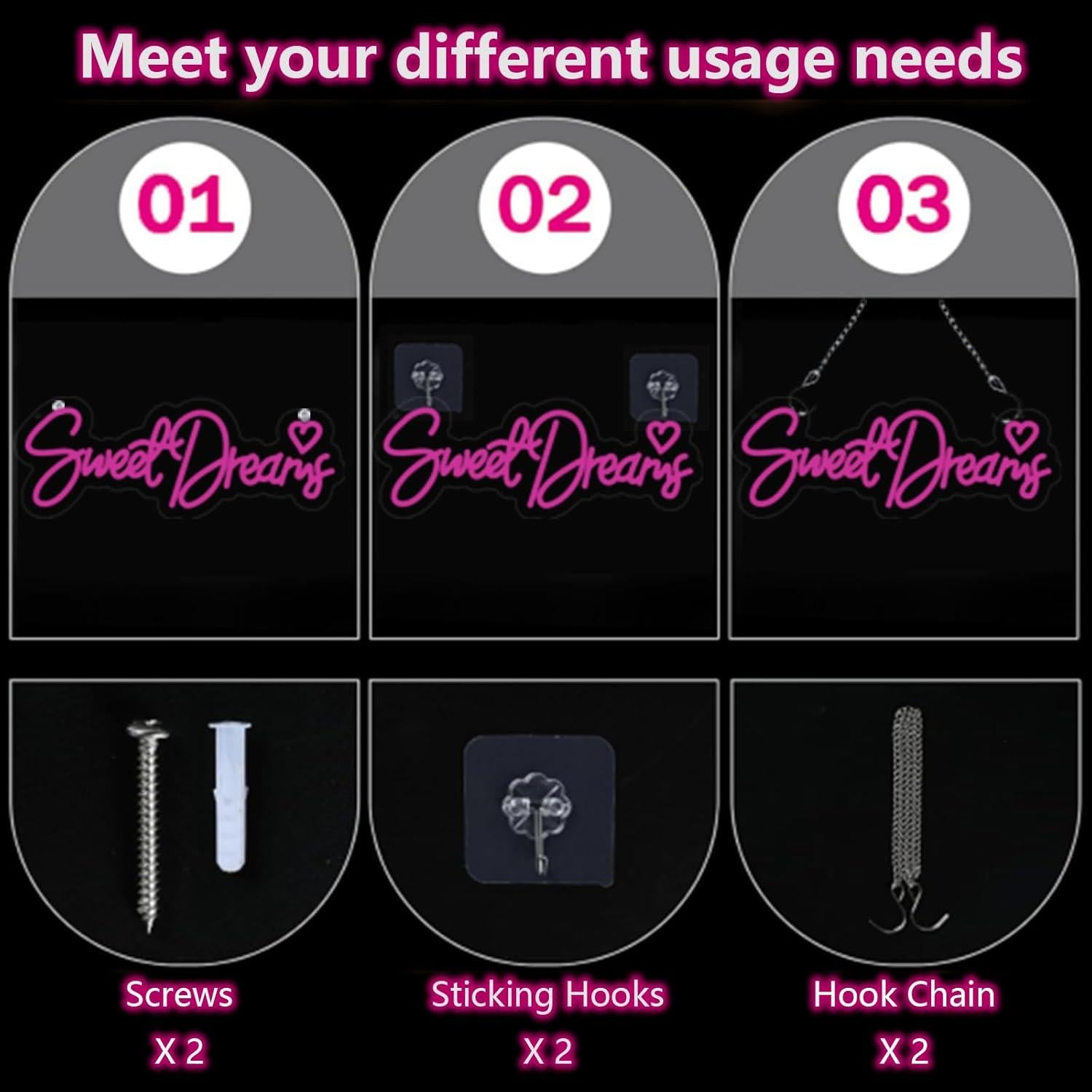 Luz de Neón LED Dulces Sueños Rosa 44.9x16.8 cm USB