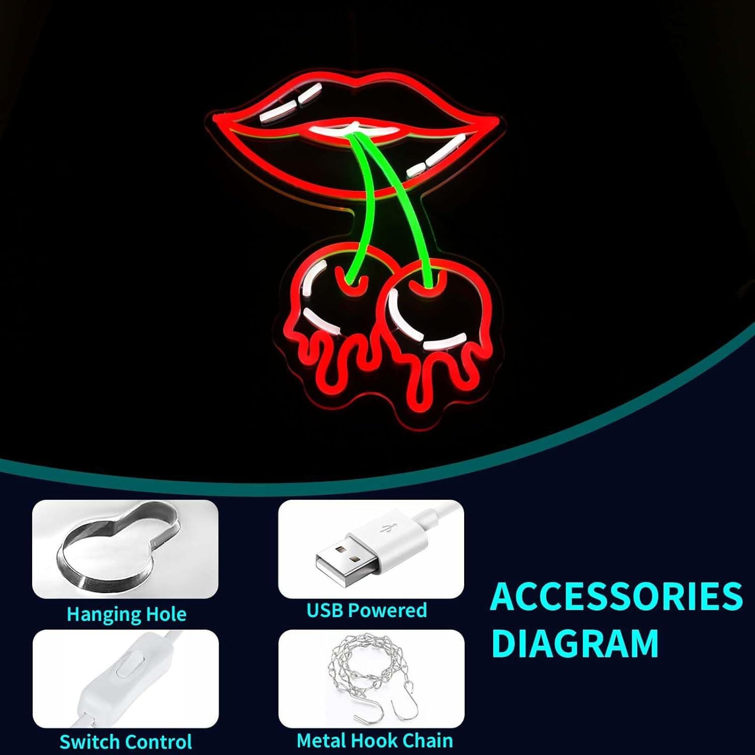 Letrero de Neón LED Labios de Cereza JGHTURIE 35.88x15cm