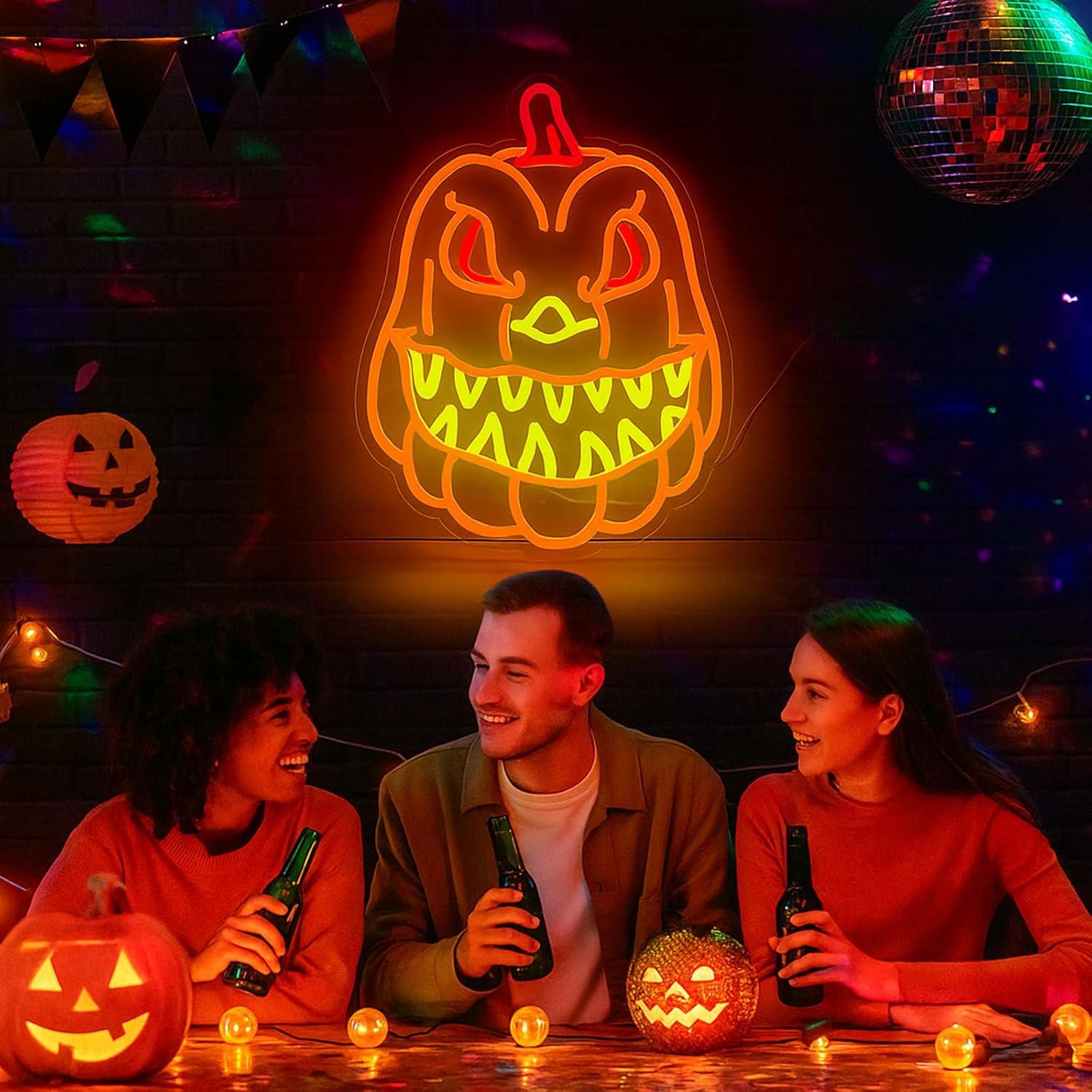 Luz de Neón Calabaza Halloween OJBK 42.7x32.3cm USB Regulable