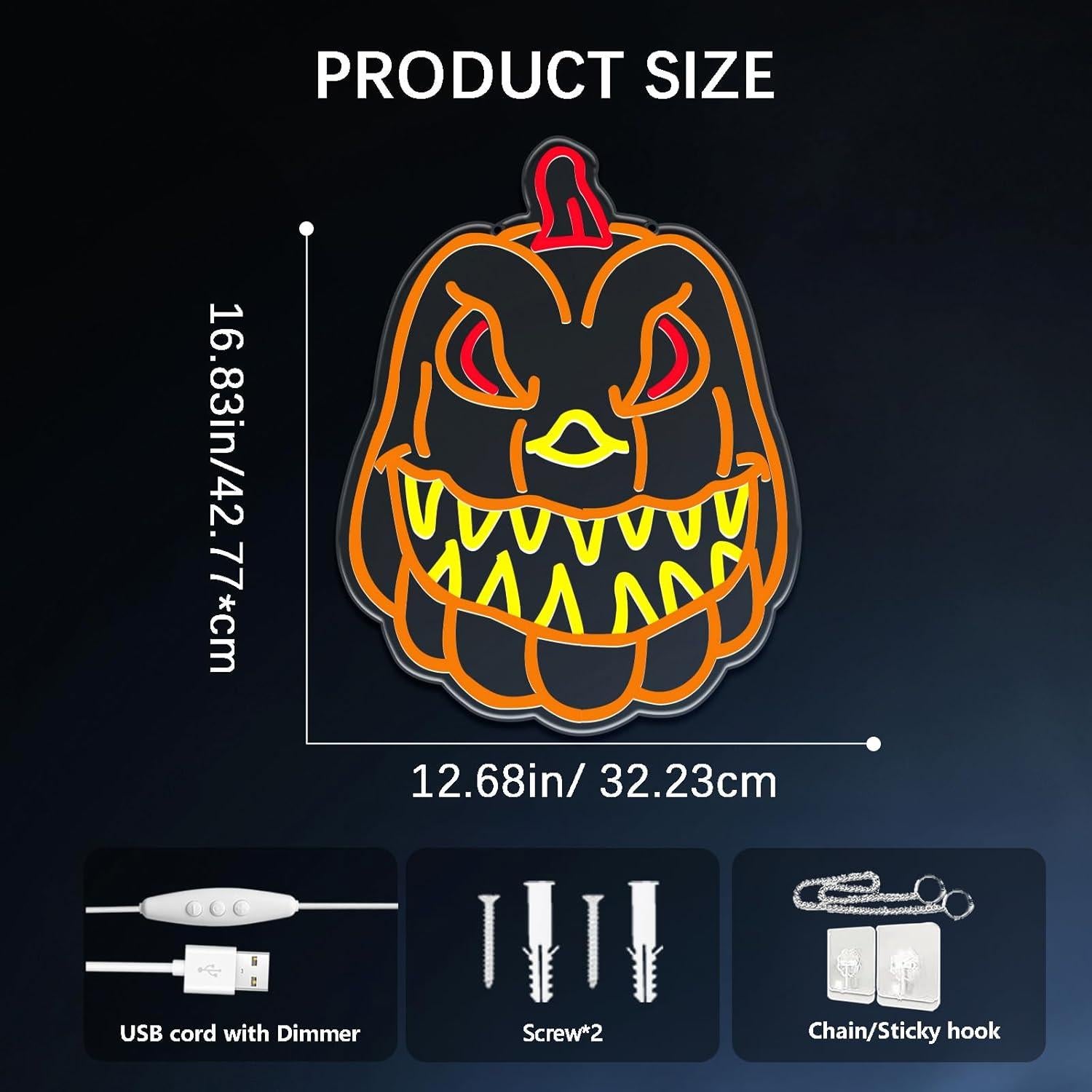 Luz de Neón Calabaza Halloween OJBK 42.7x32.3cm USB Regulable