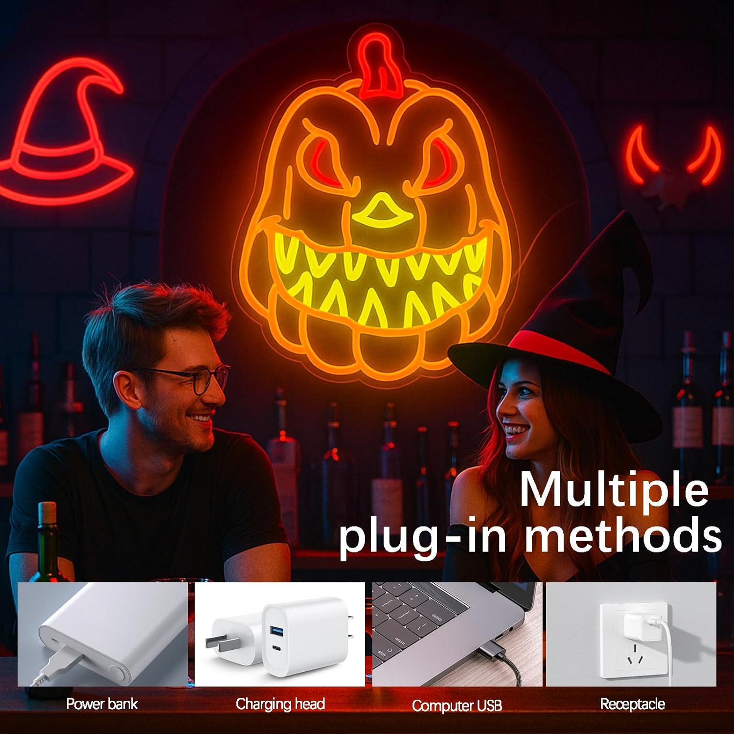 Luz de Neón Calabaza Halloween OJBK 42.7x32.3cm USB Regulable